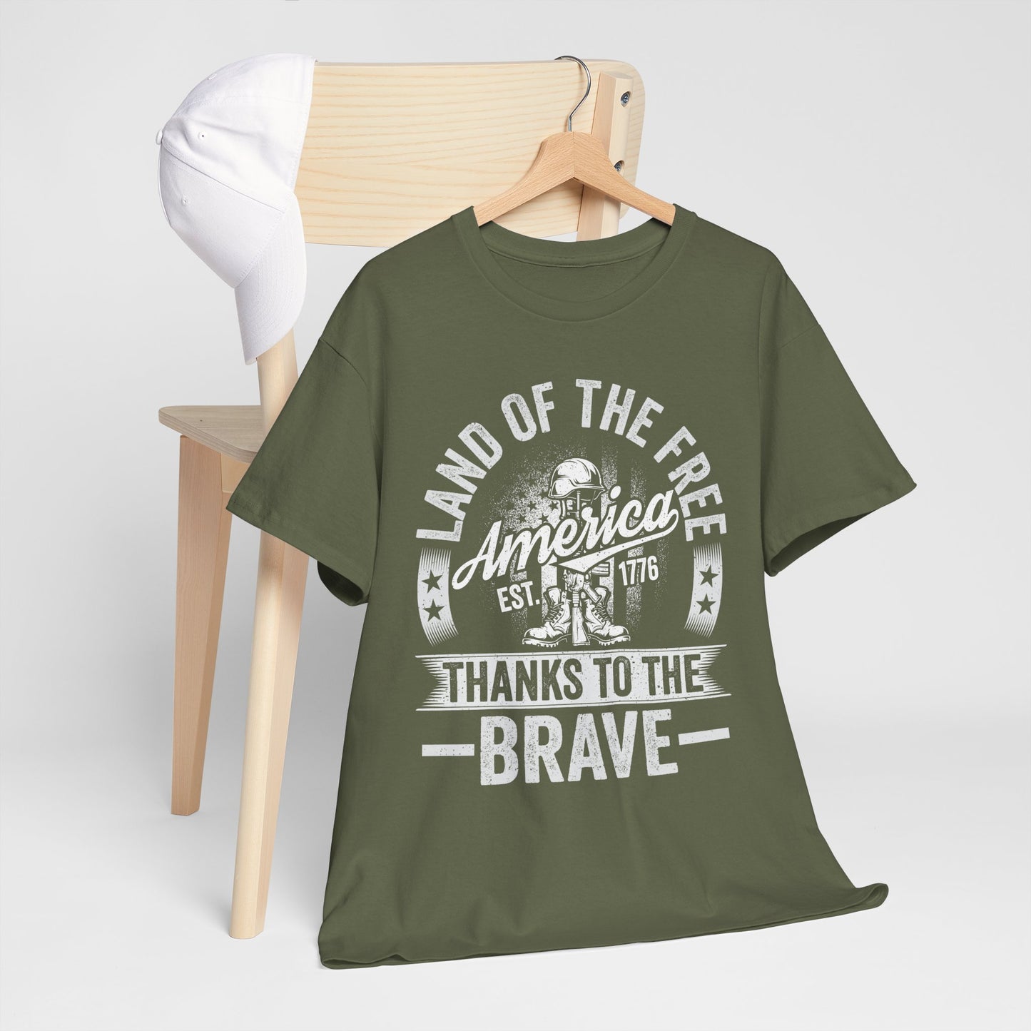 Land of the Free T-Shirt - Battlefield Cross & Flag Memorial Tee