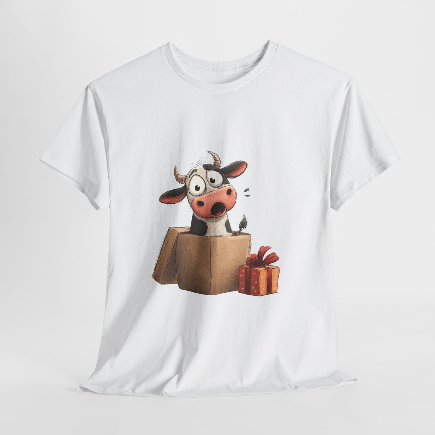 Cow in a Gift Box Christmas T-Shirt - Funny Christmas Surprise Moo Tee