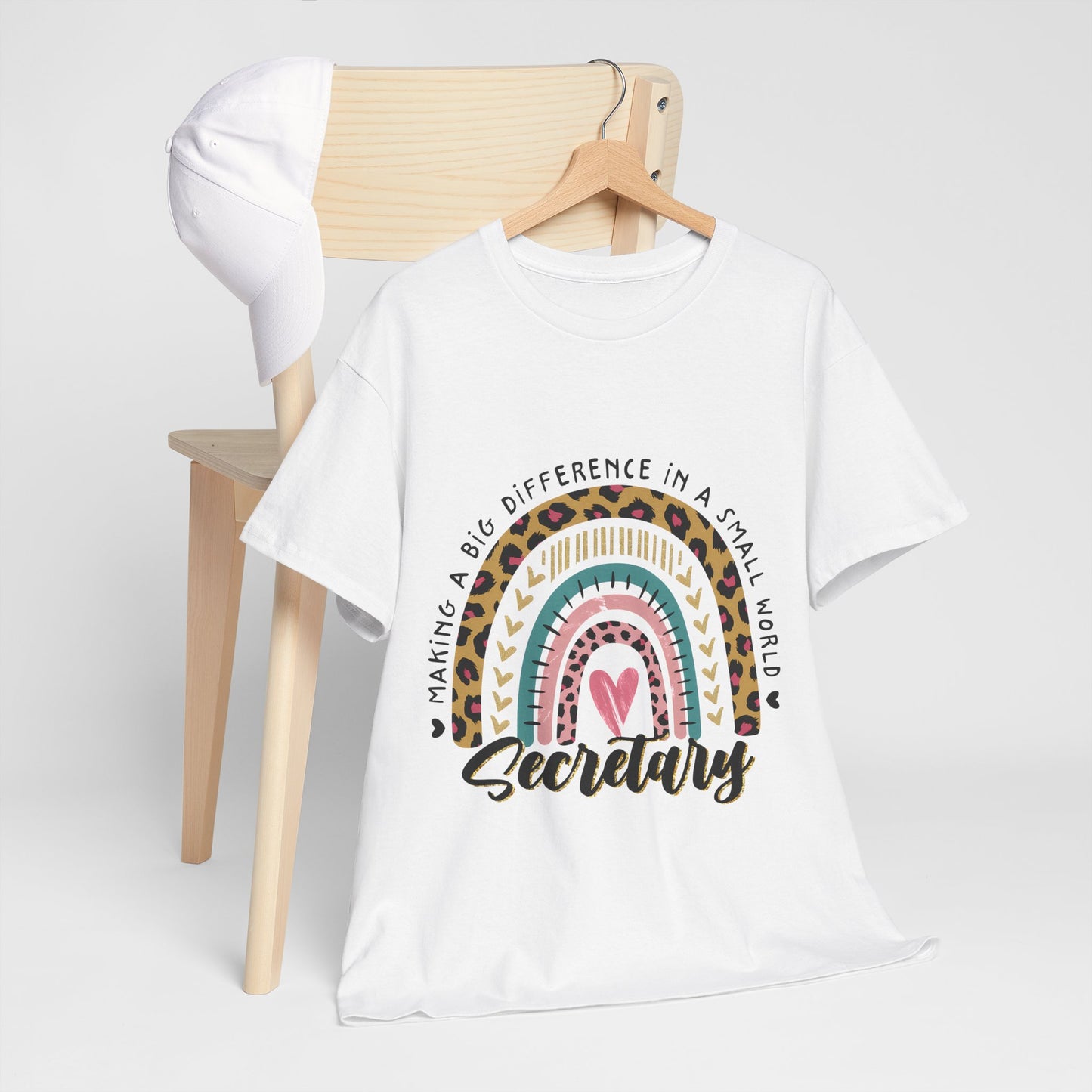Secretary Rainbow Shirt - Cute Leopard Print Office Tee for Secretaries, Glam Animal Print Heart Gift, Boho Office Assistant T-Shirt