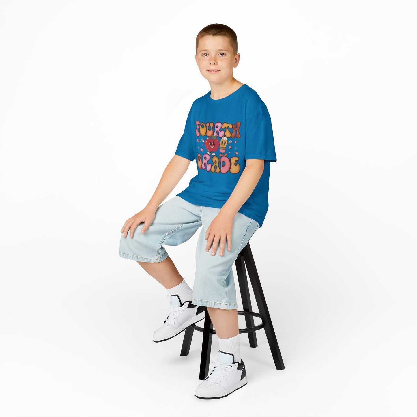 Fourth Grade Bubble Letters T-Shirt | Retro Kawaii Back to School Kids Tee