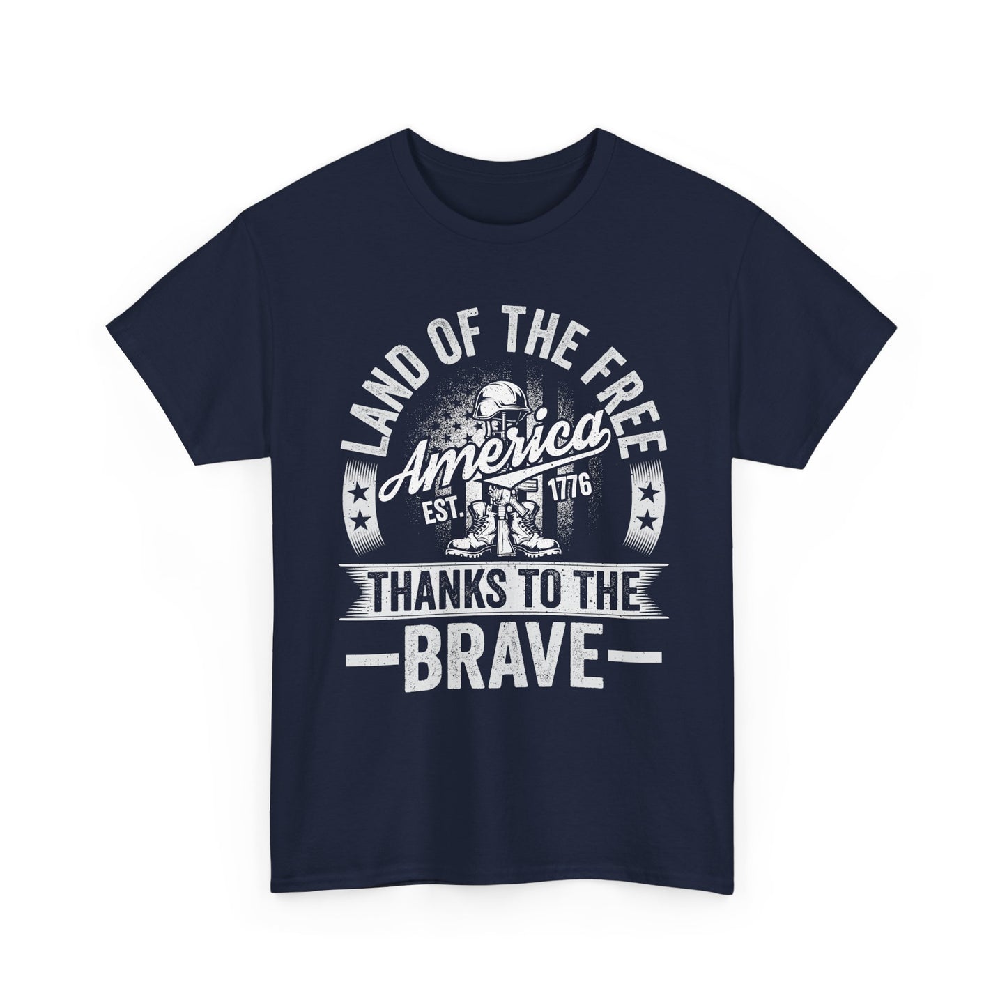 Land of the Free T-Shirt - Battlefield Cross & Flag Memorial Tee