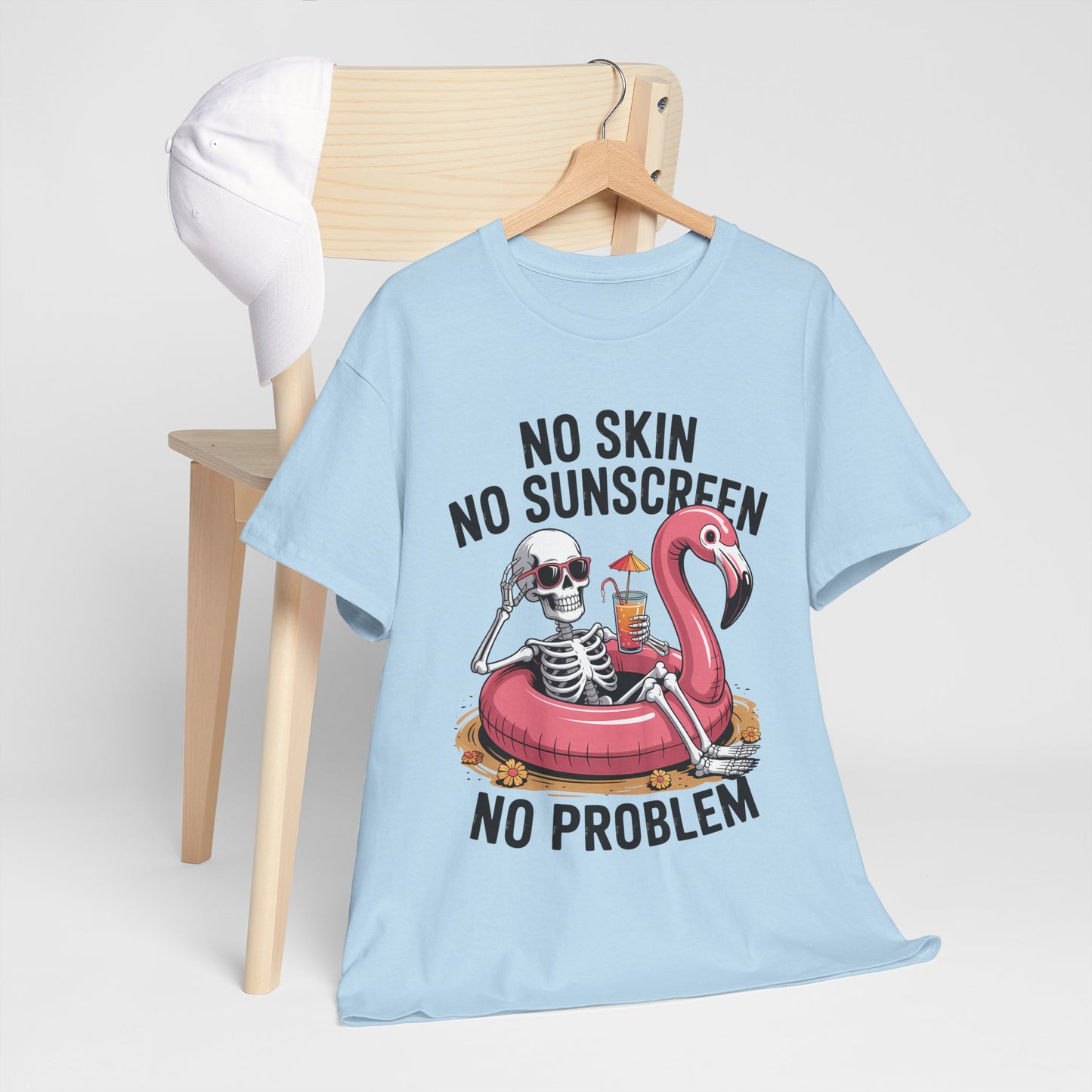 No Skin No Sunscreen T-Shirt - Skeleton Flamingo Summer Tee
