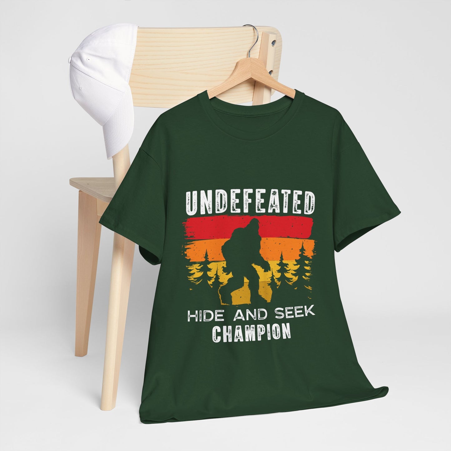 Undefeated Hide and Seek Champion Bigfoot T-Shirt - Retro Sunset Tee