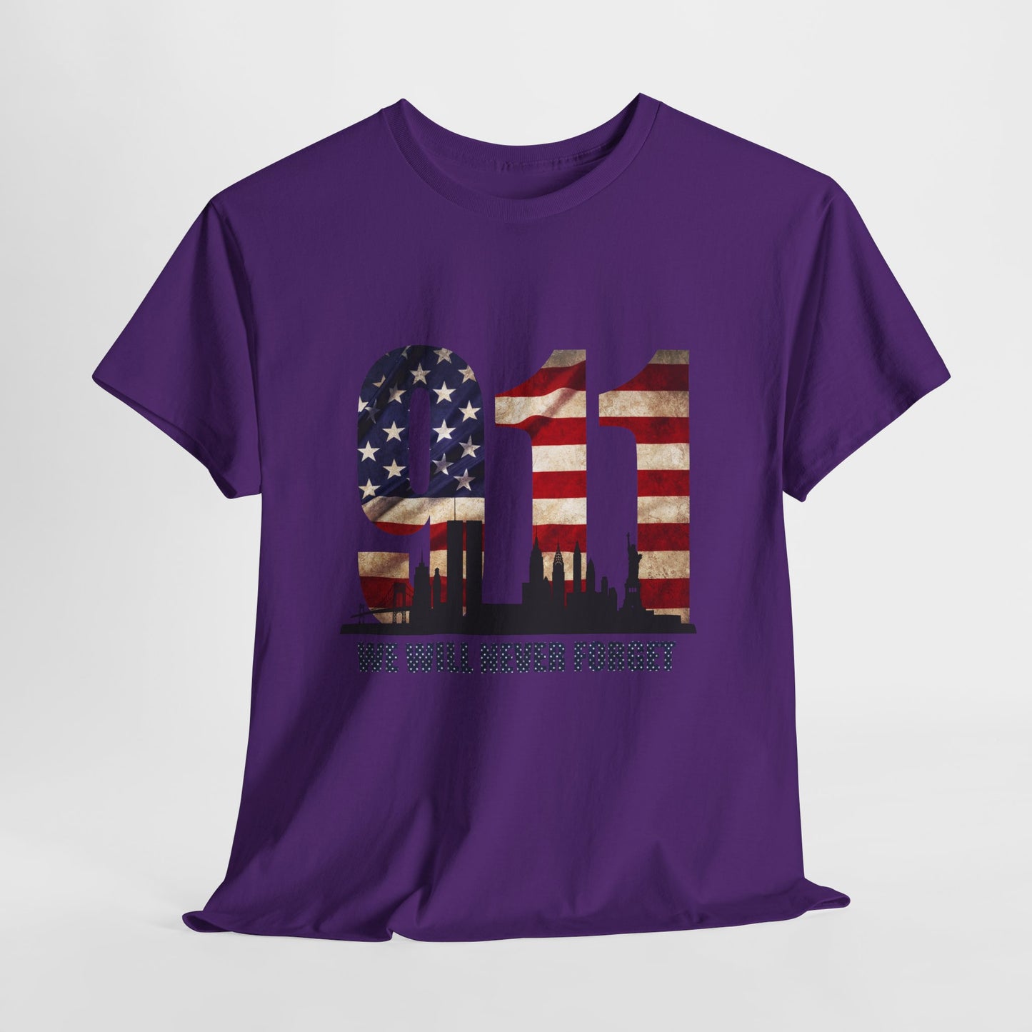 9/11 Memorial Shirt - American Flag NYC Skyline - We Will Never Forget Tribute T-Shirt