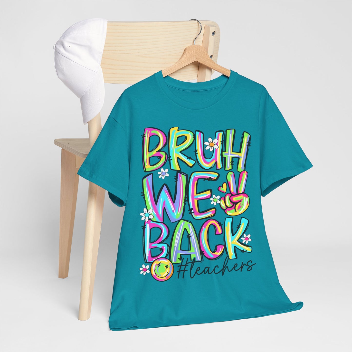 Bruh We Back Teacher T-Shirt | Funny Groovy Rainbow Back to School Tee