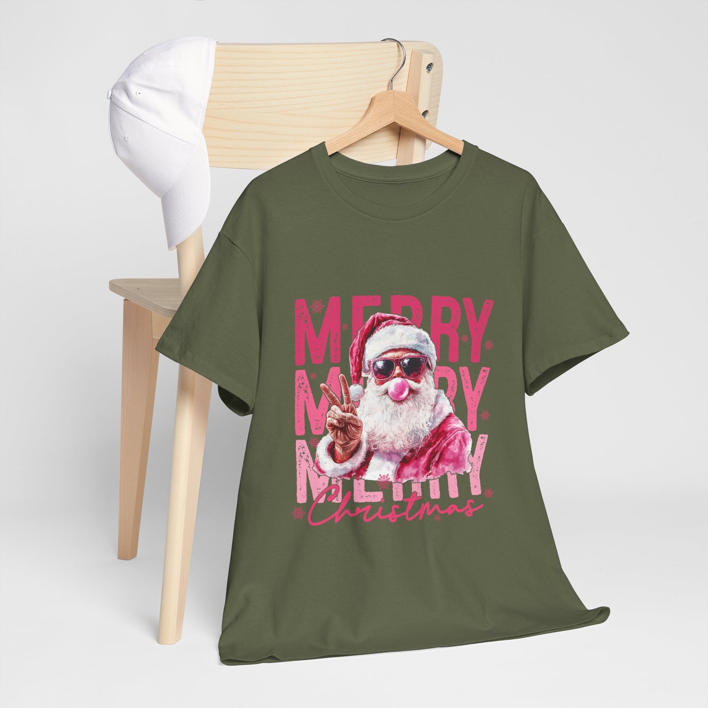 Cool Santa Bubblegum T-Shirt - Pink Merry Christmas Tee