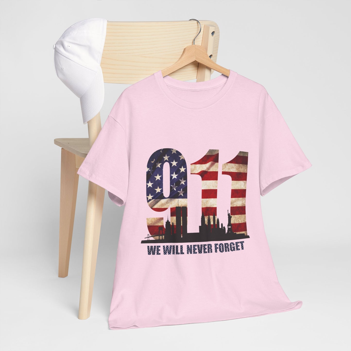 9/11 Memorial Shirt - American Flag NYC Skyline - We Will Never Forget Tribute T-Shirt