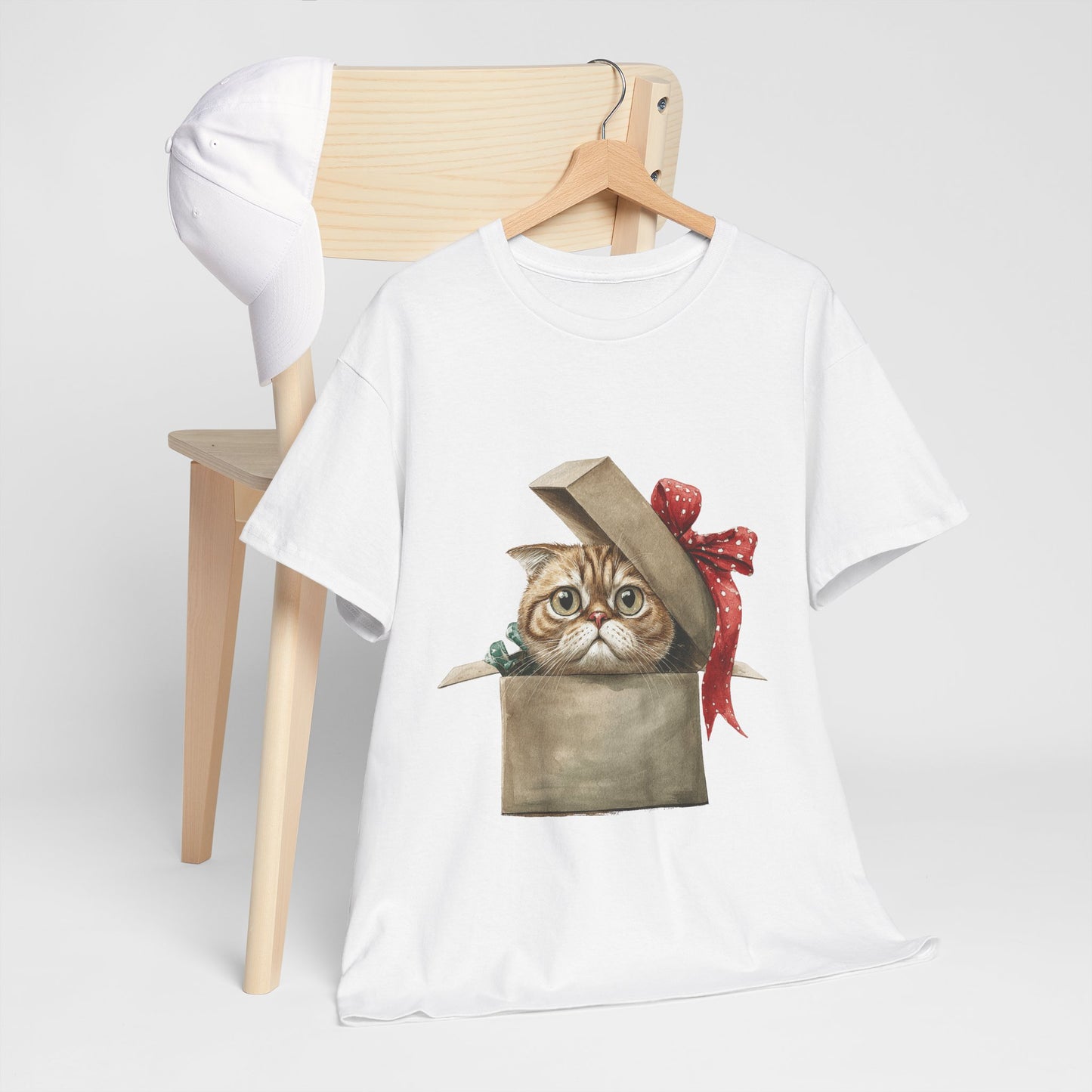 Christmas Gift Box Cat T-Shirt - Kitty in Present Tee