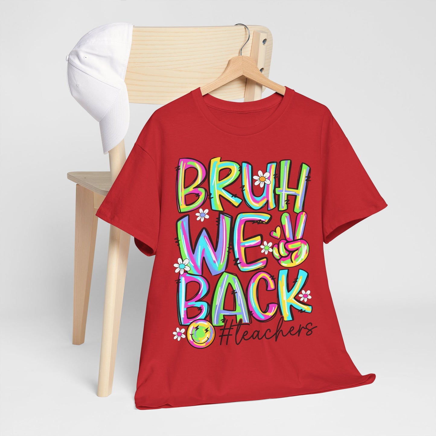 Bruh We Back Teacher T-Shirt | Funny Groovy Rainbow Back to School Tee