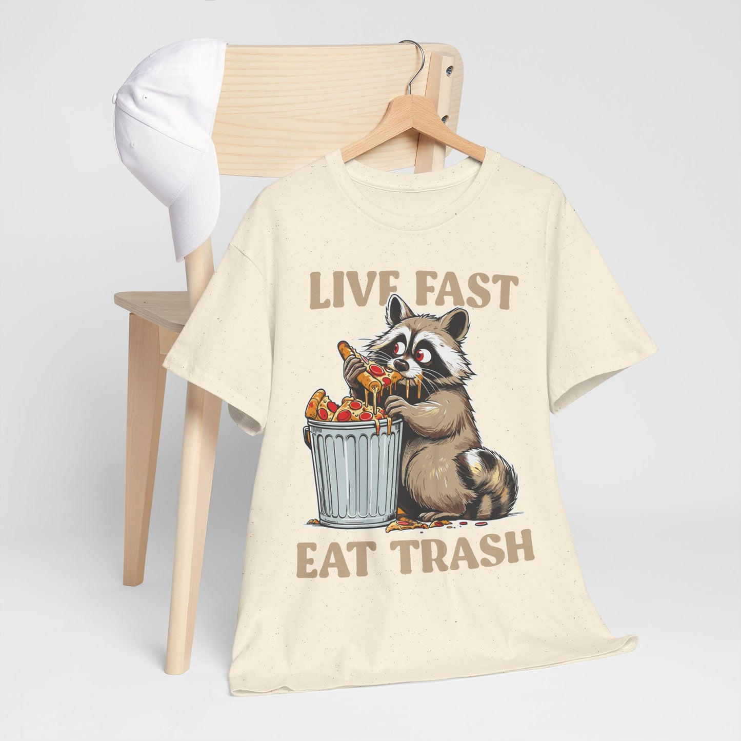 Live Fast Eat Trash Raccoon T-Shirt - Funny Pizza Meme Tee