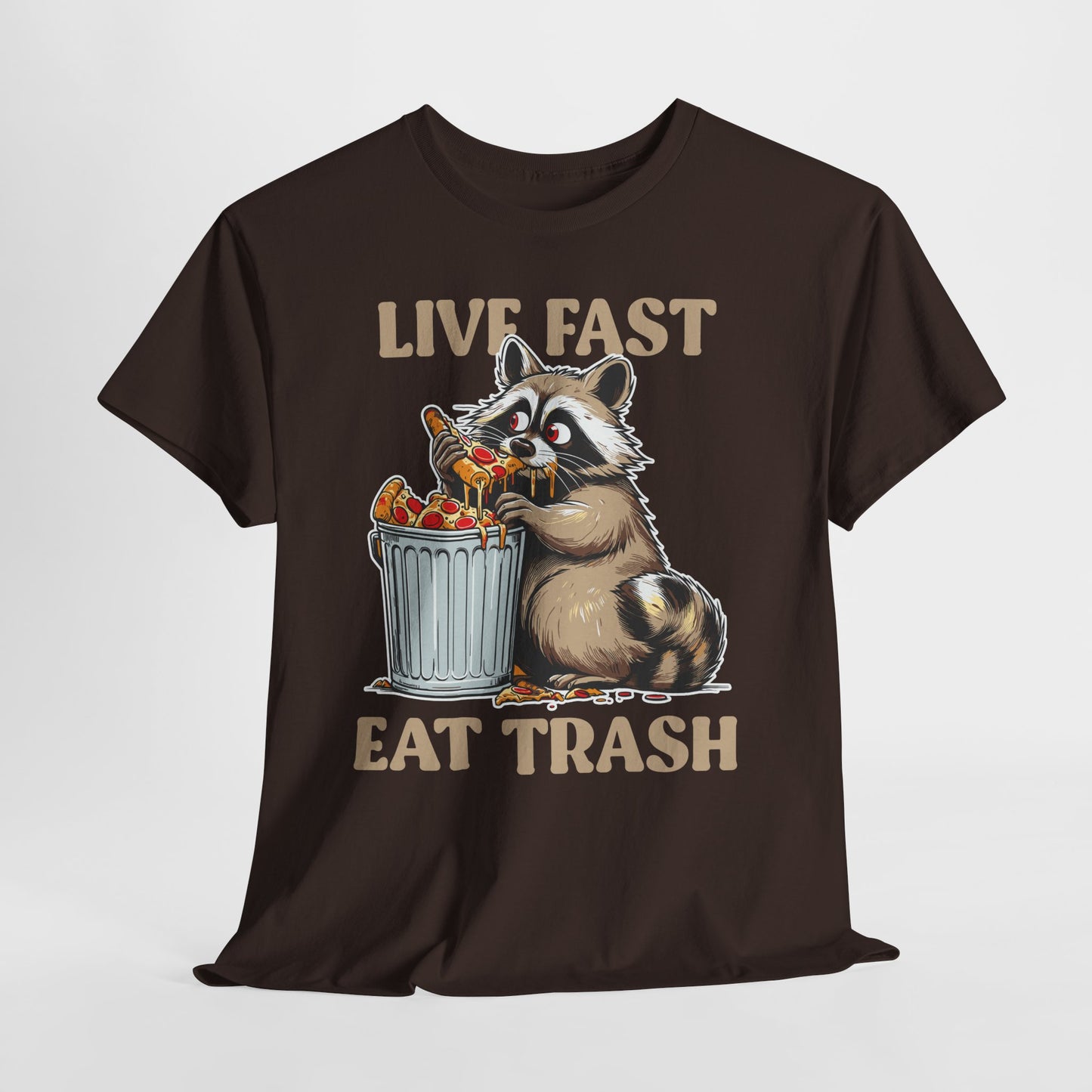 Live Fast Eat Trash Raccoon T-Shirt - Funny Pizza Meme Tee