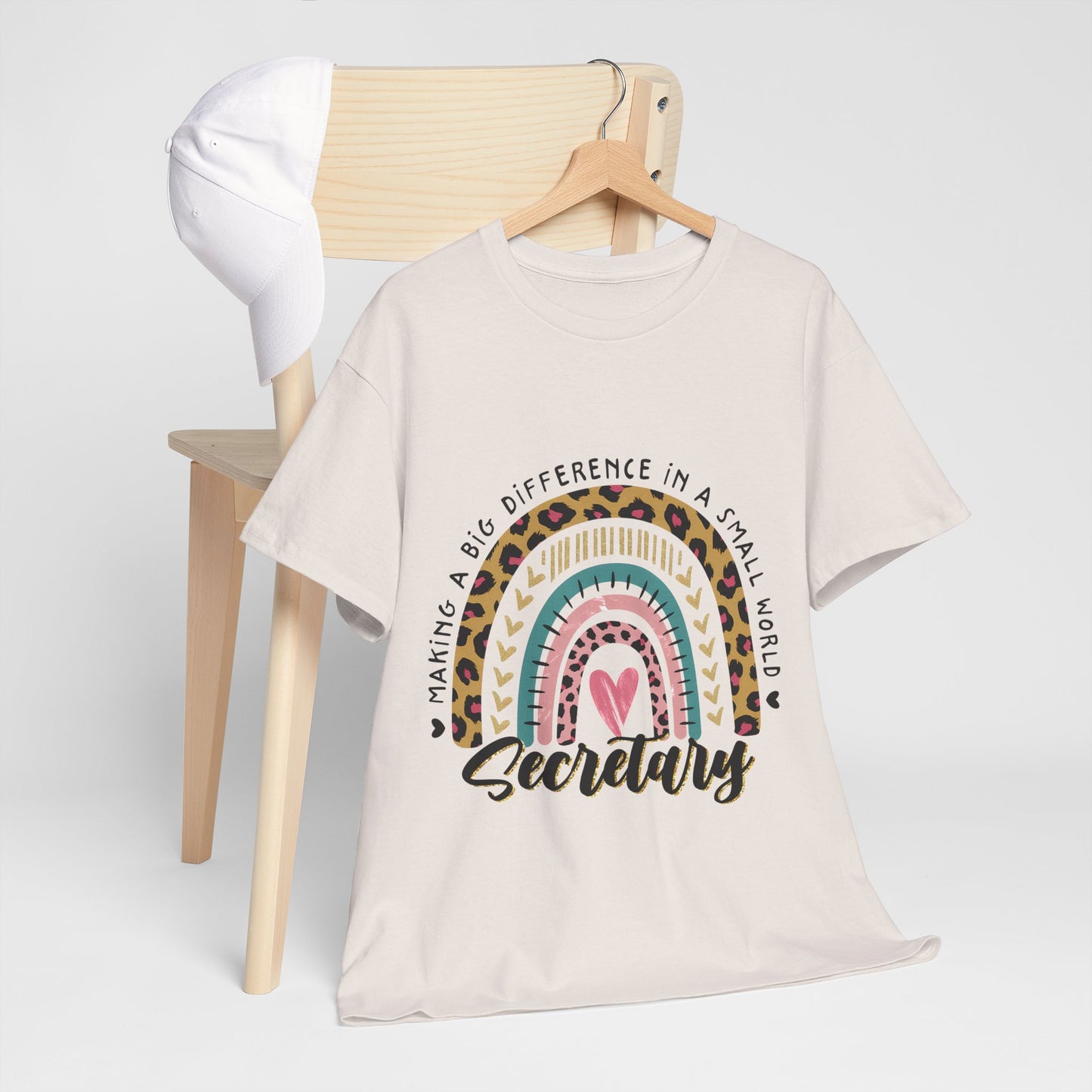 Secretary Rainbow Shirt - Cute Leopard Print Office Tee for Secretaries, Glam Animal Print Heart Gift, Boho Office Assistant T-Shirt