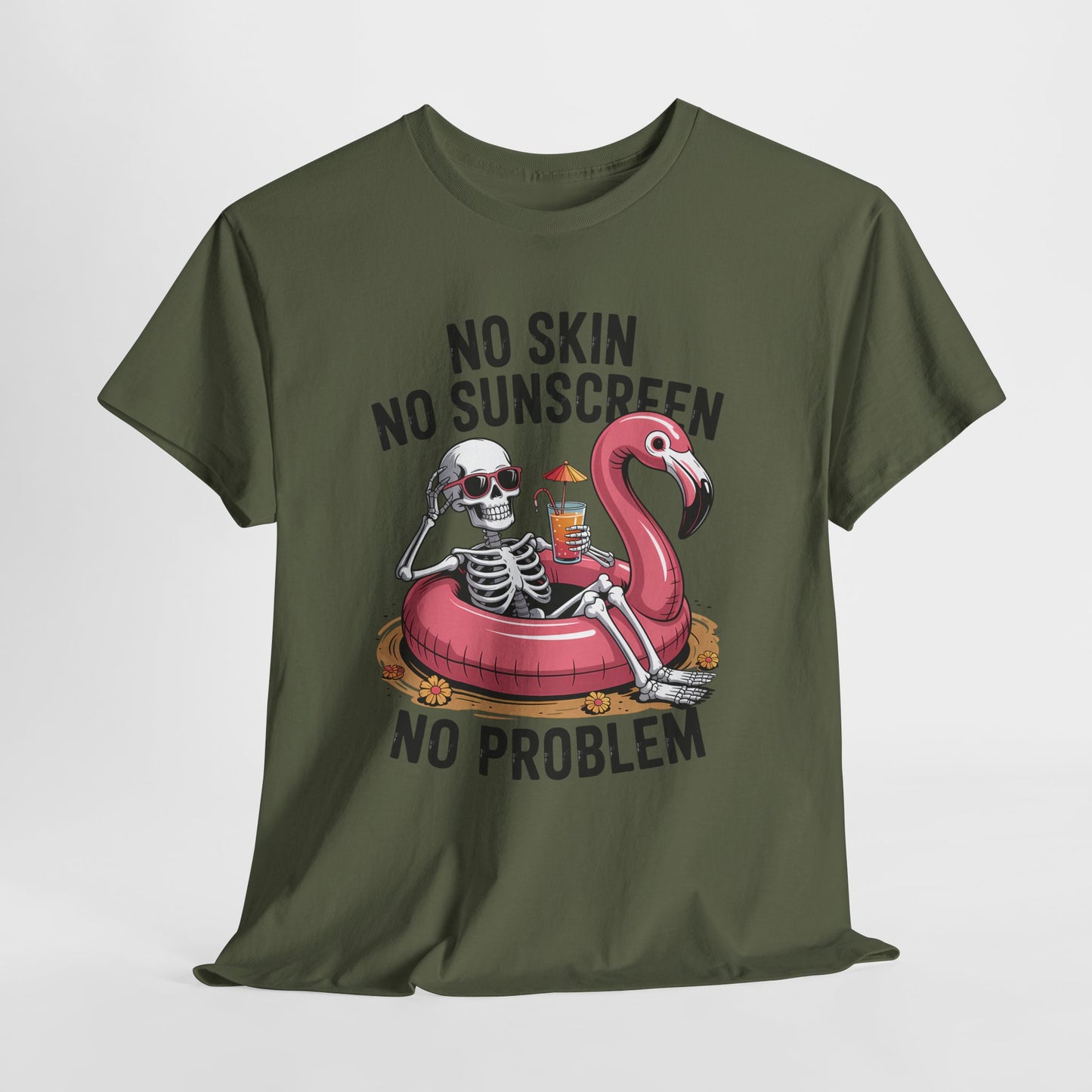 No Skin No Sunscreen T-Shirt - Skeleton Flamingo Summer Tee
