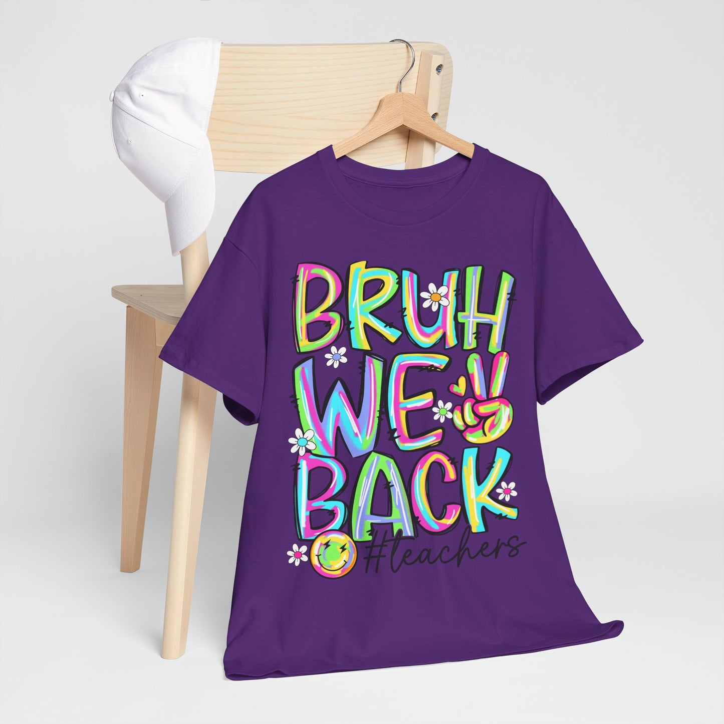 Bruh We Back Teacher T-Shirt | Funny Groovy Rainbow Back to School Tee