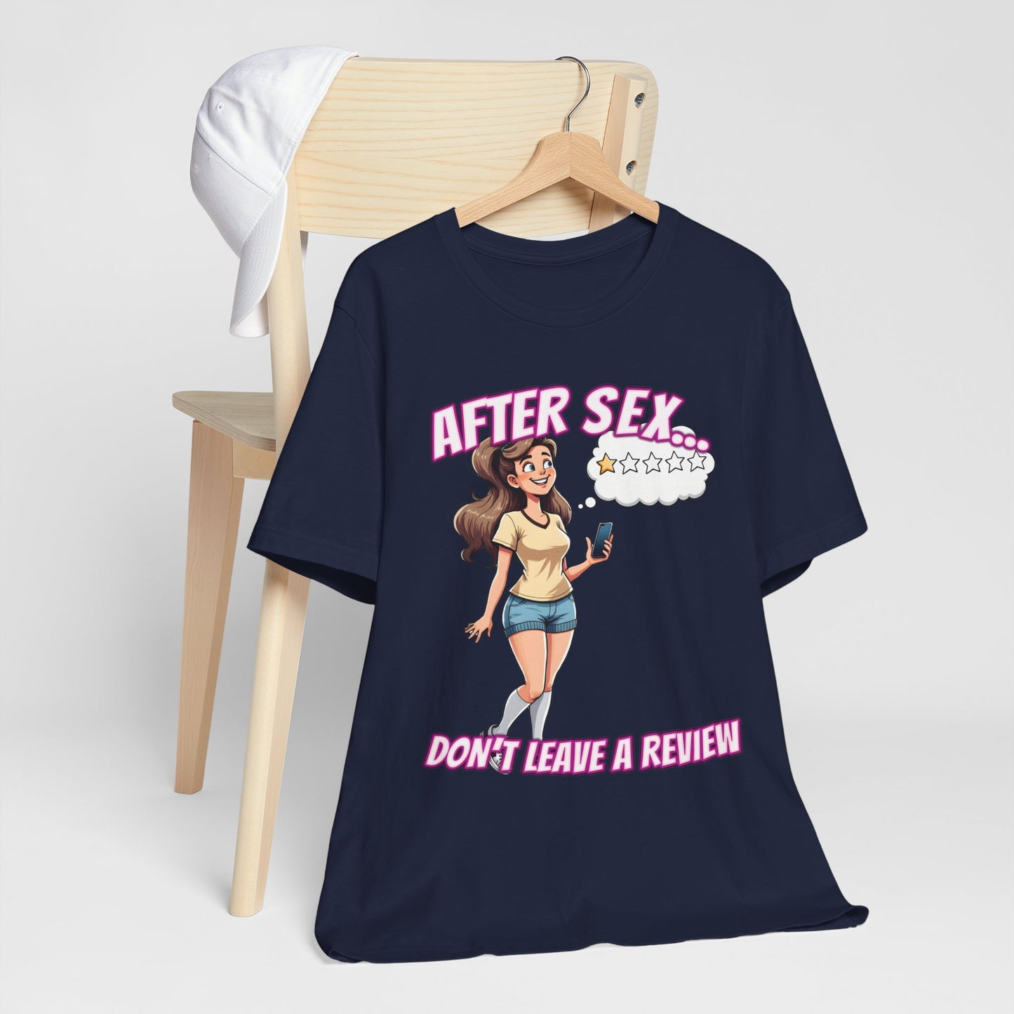 After Sex Don't Leave a Review Shirt - Funny Female Cartoon Tee - Sarcastic Post Hookup Humor T-Shirt for Women