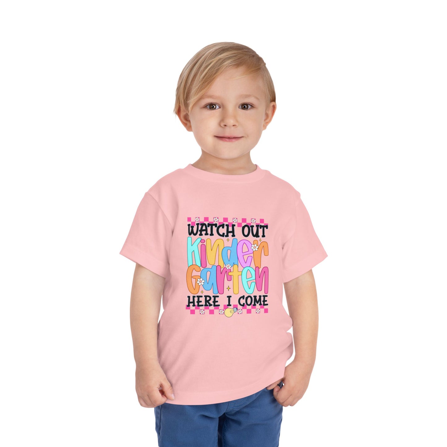 Watch Out Kindergarten Shirt - Fun Toddler Back to School Tee, Colorful First Day of Kindergarten Outfit, Here I Come Shirt for Kids