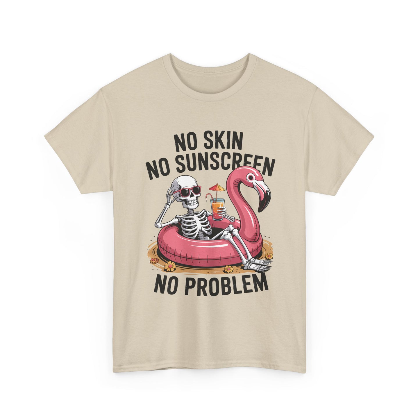 No Skin No Sunscreen T-Shirt - Skeleton Flamingo Summer Tee