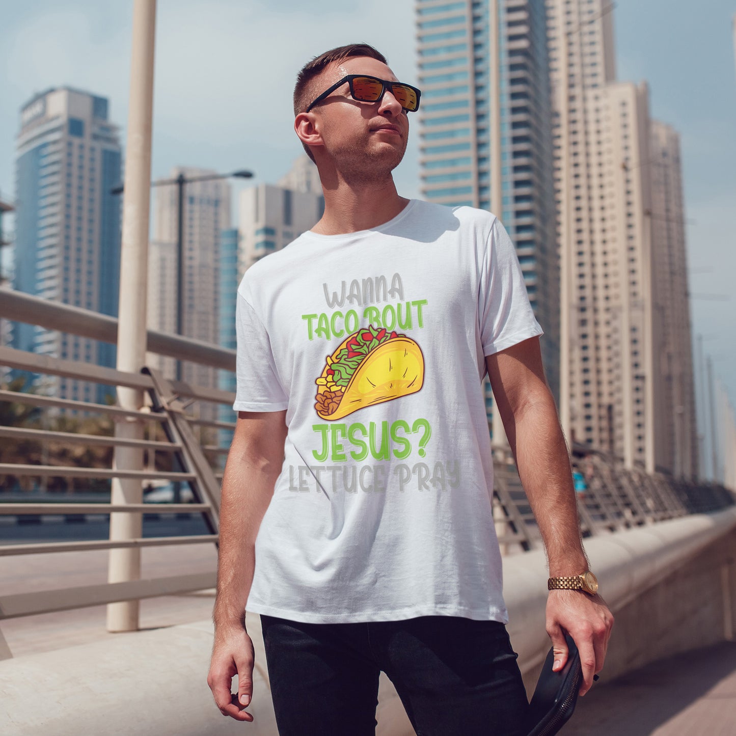 Wanna Taco ’Bout Jesus T-Shirt - Lettuce Pray Funny Christian Tee