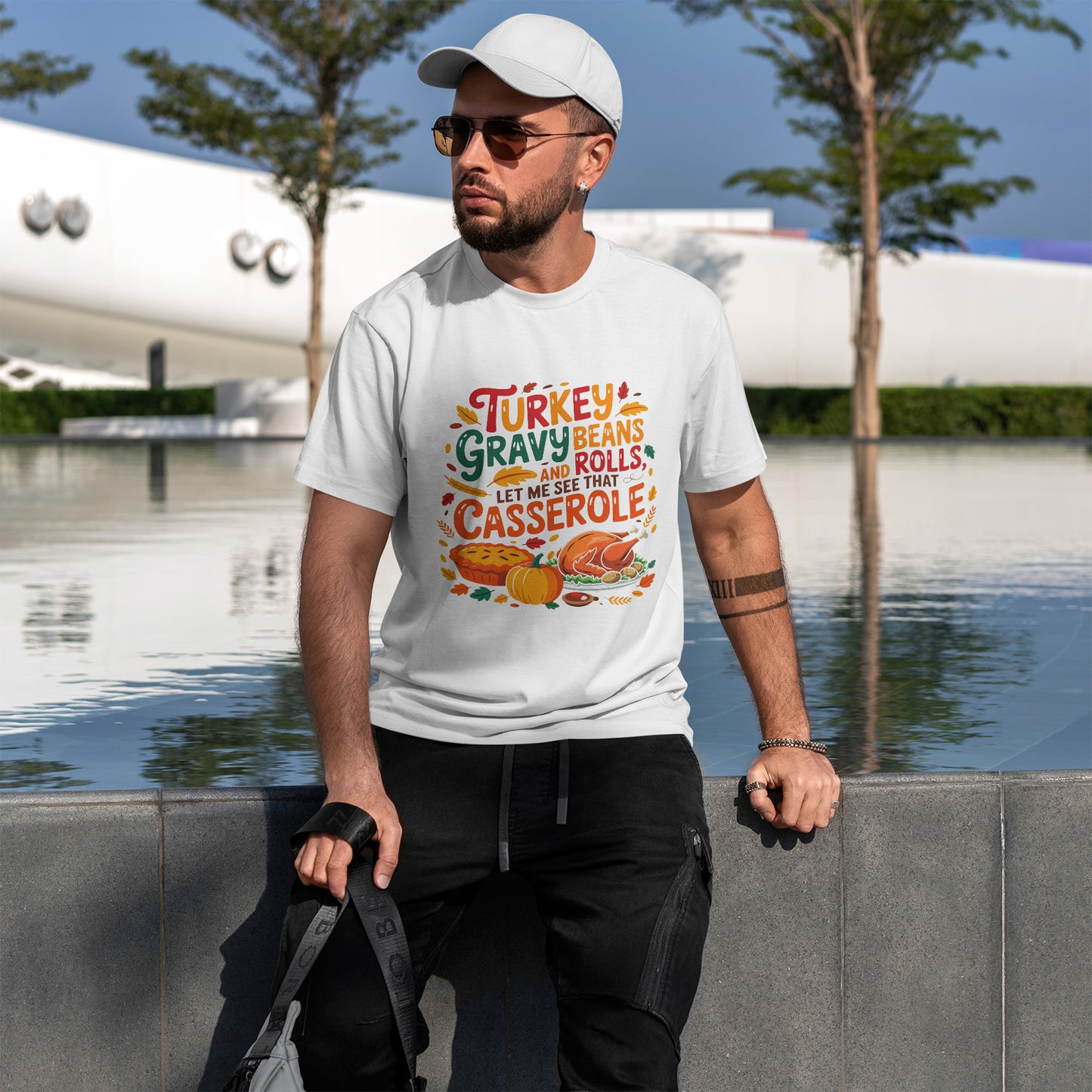 Thanksgiving Casserole T-Shirt - Funny Turkey Gravy Beans & Rolls Foodie Tee