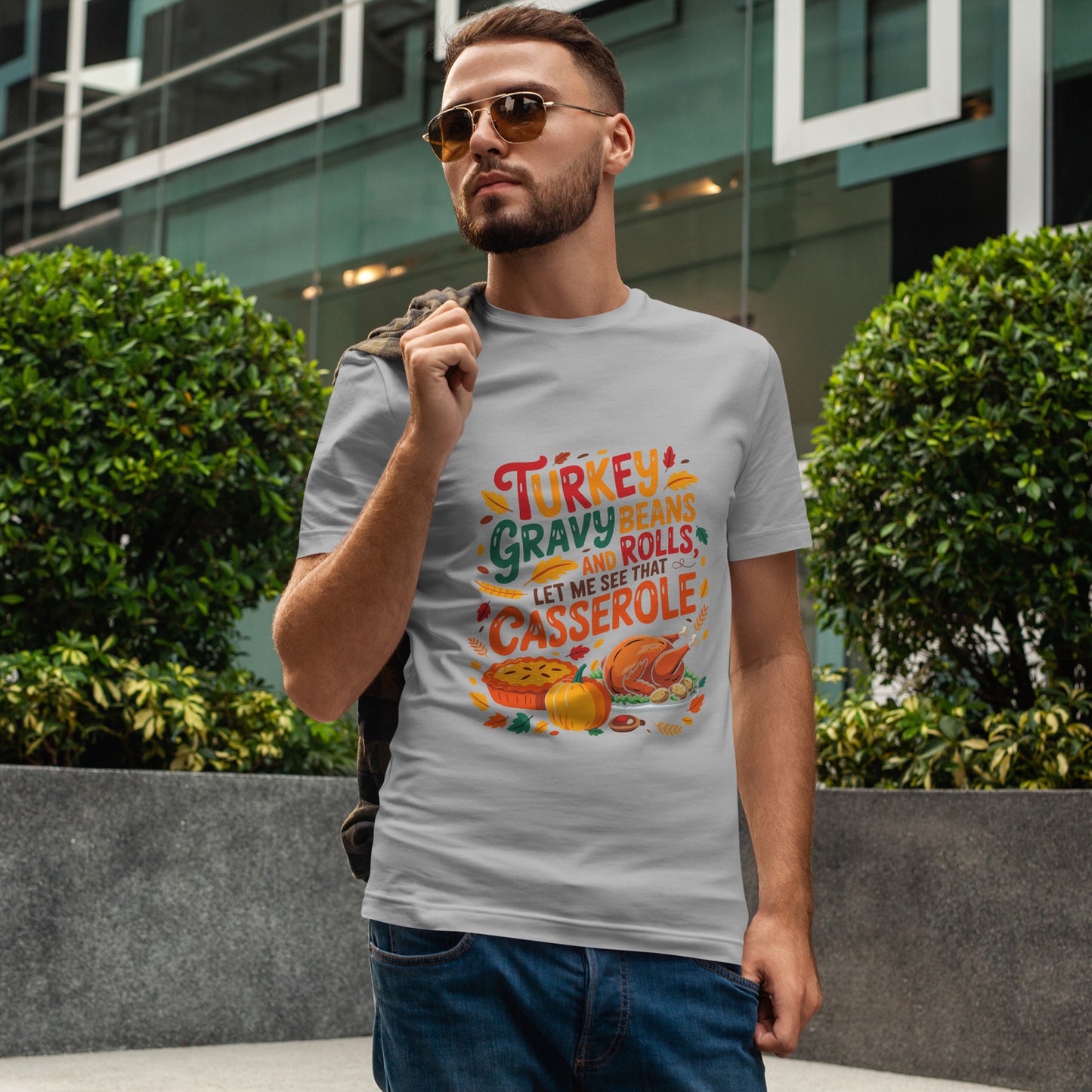 Thanksgiving Casserole T-Shirt - Funny Turkey Gravy Beans & Rolls Foodie Tee