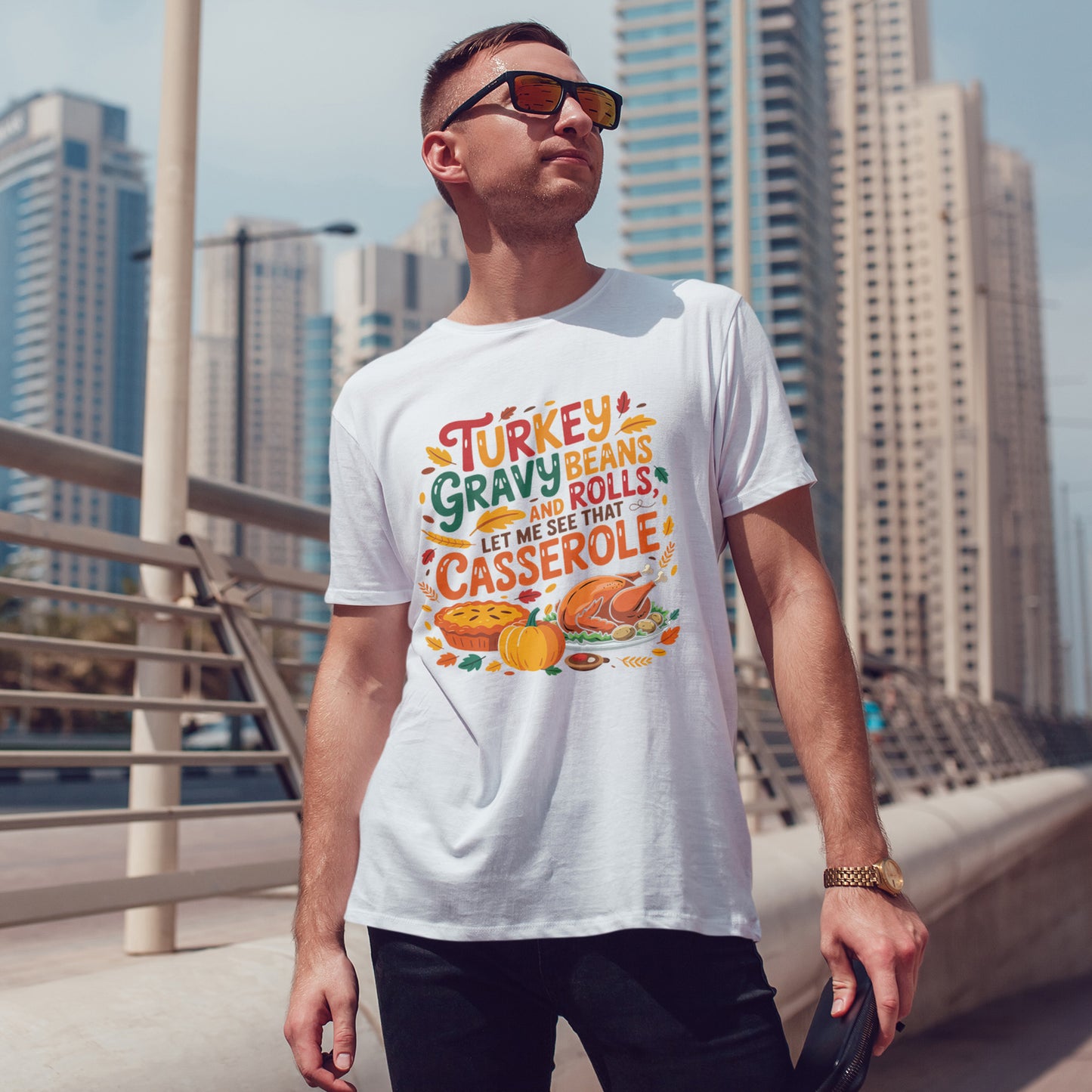 Thanksgiving Casserole T-Shirt - Funny Turkey Gravy Beans & Rolls Foodie Tee