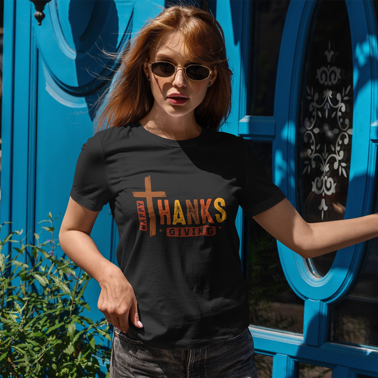 Christian Thanksgiving T-Shirt - Faith-Based “THANKS” Cross Jesus Tee