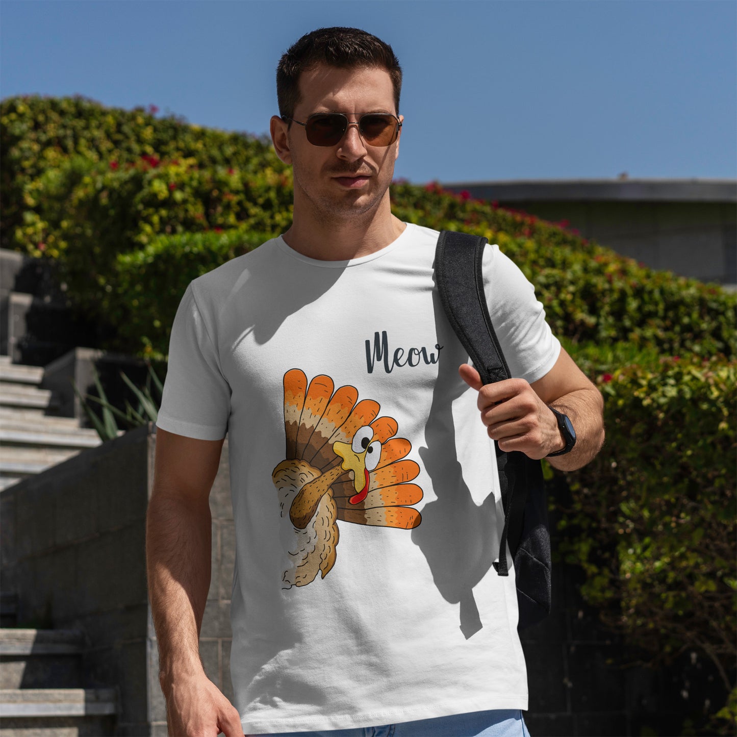 Funny Cat Turkey T-Shirt - Thanksgiving Meow Cat Lover Tee