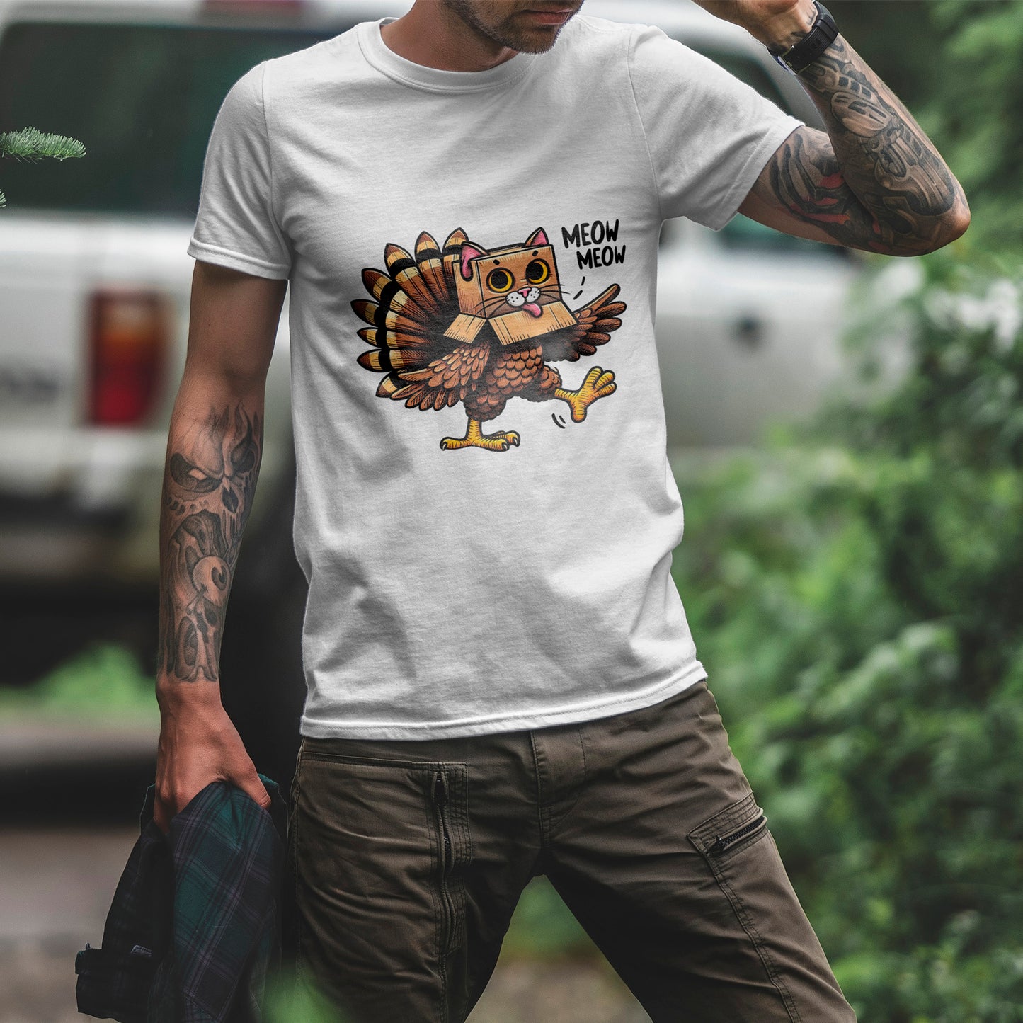 Funny Turkey Cat T-Shirt - Thanksgiving Meow Meow Cat Lover Tee