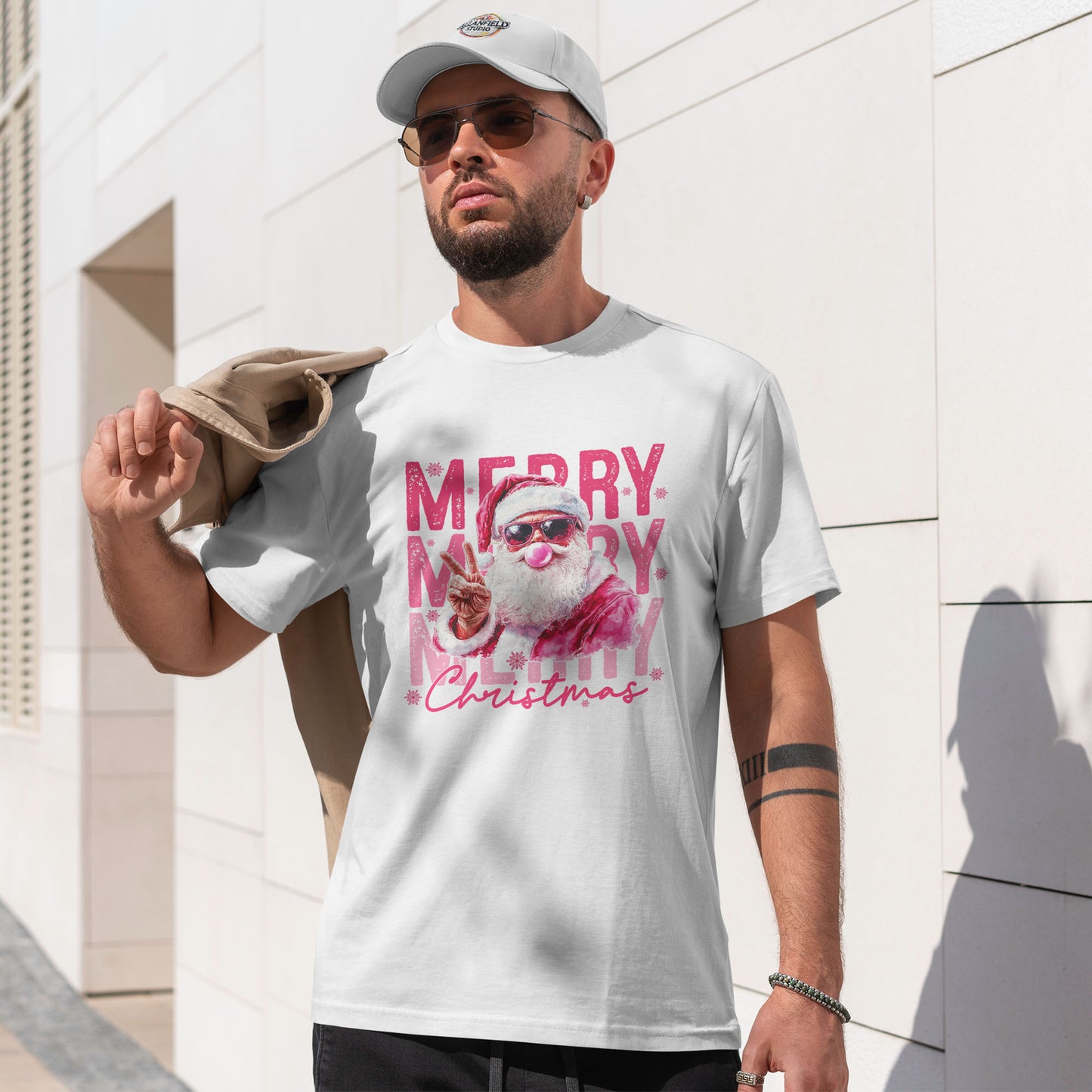 Cool Santa Bubblegum T-Shirt - Pink Merry Christmas Tee