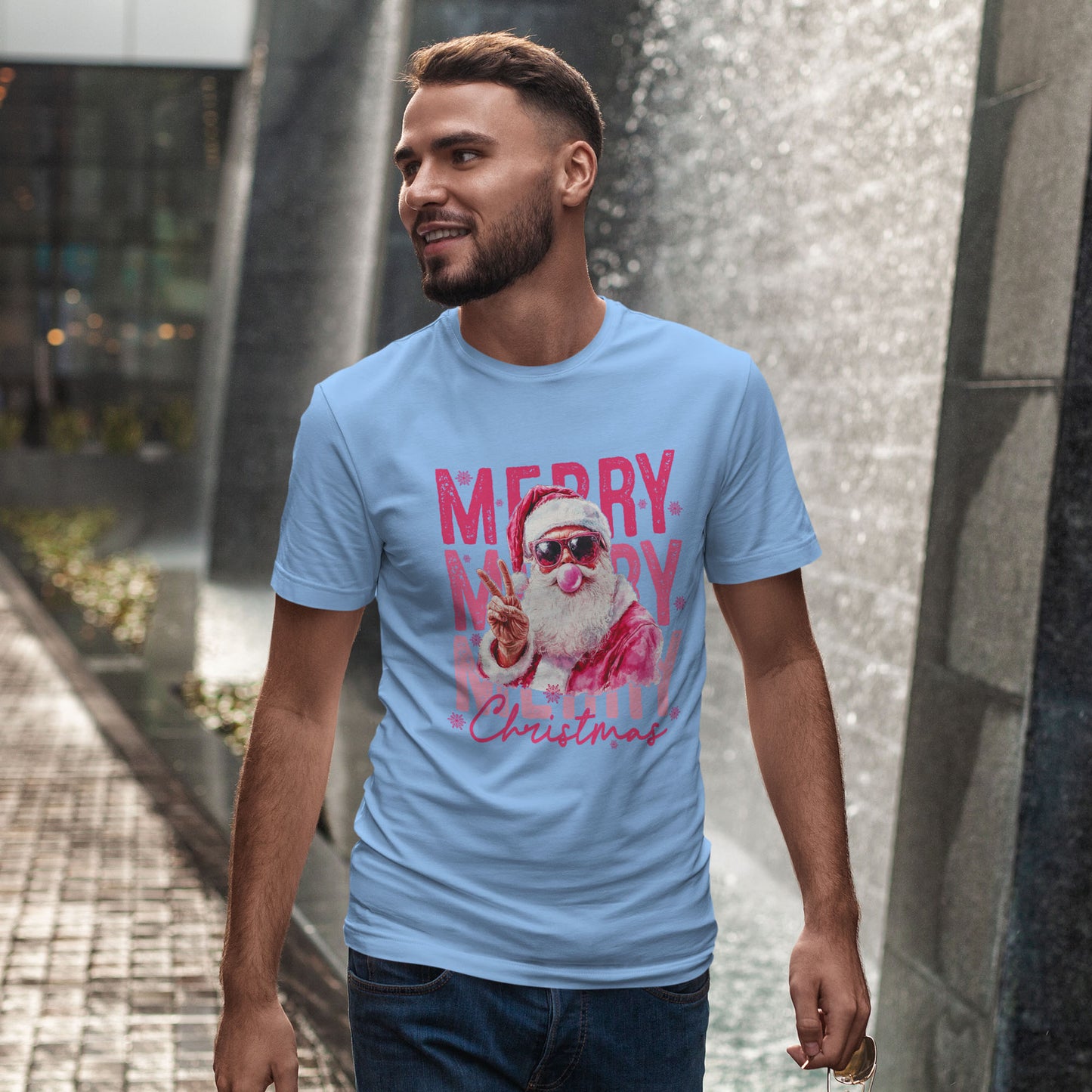 Cool Santa Bubblegum T-Shirt - Pink Merry Christmas Tee