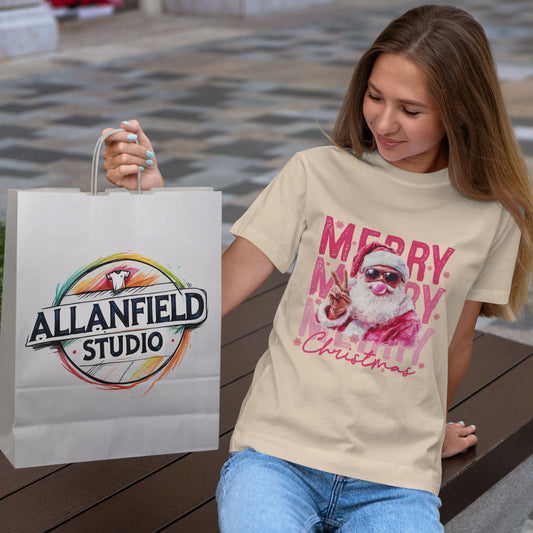 Cool Santa Bubblegum T-Shirt - Pink Merry Christmas Tee