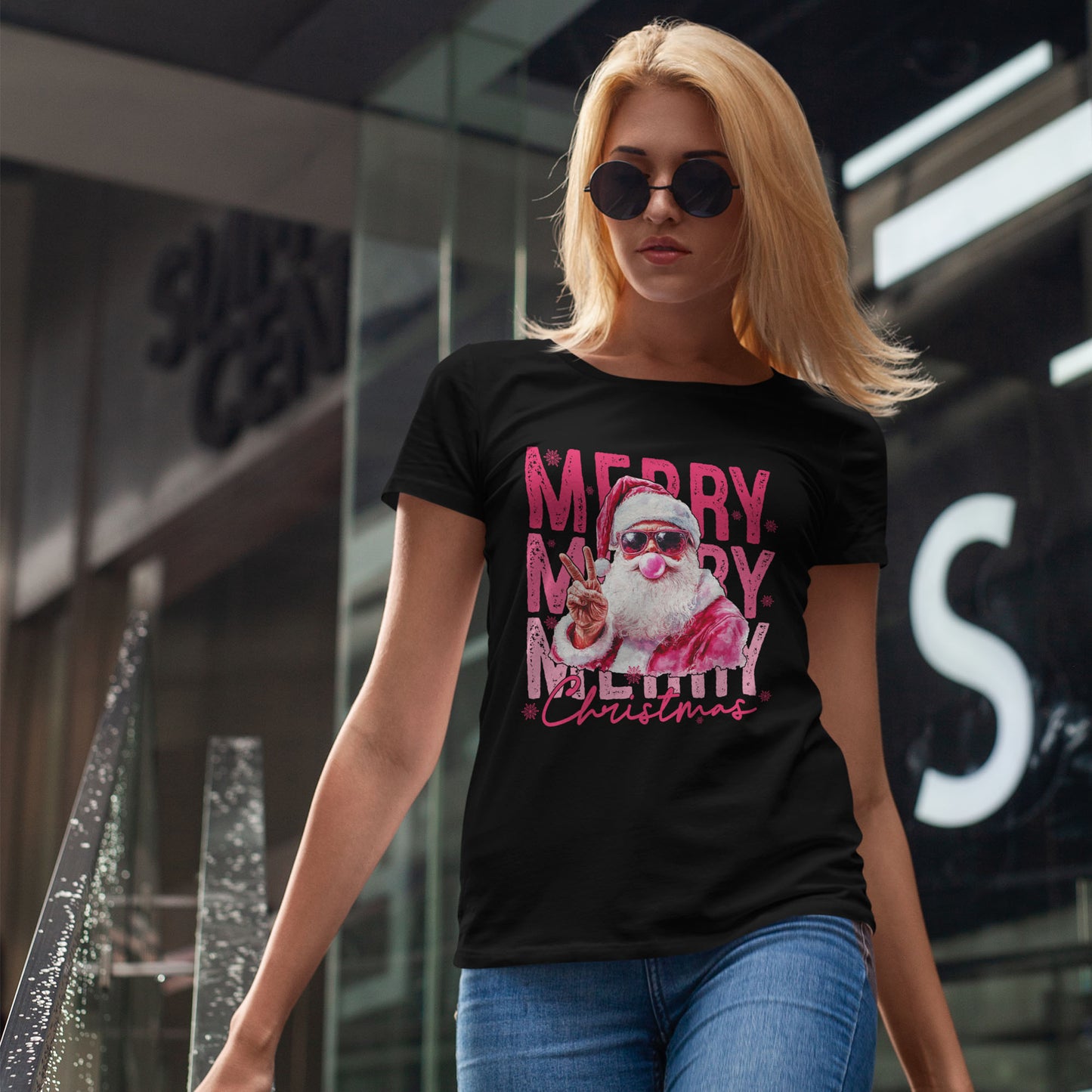 Cool Santa Bubblegum T-Shirt - Pink Merry Christmas Tee