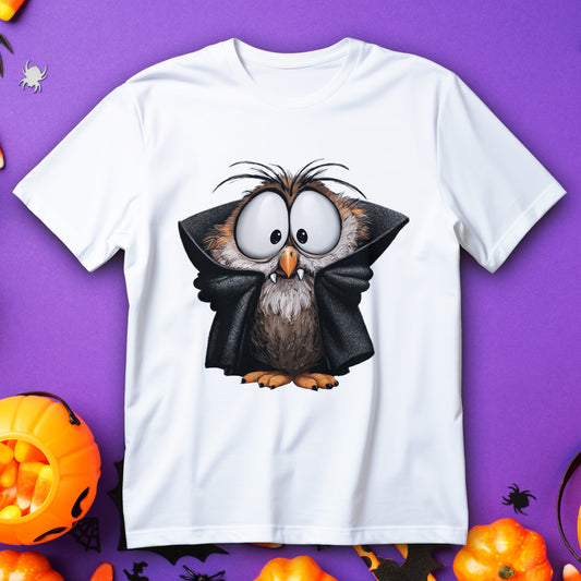 vampire owl kids t-shirt - toddler halloween owl with cape and tiny fangs