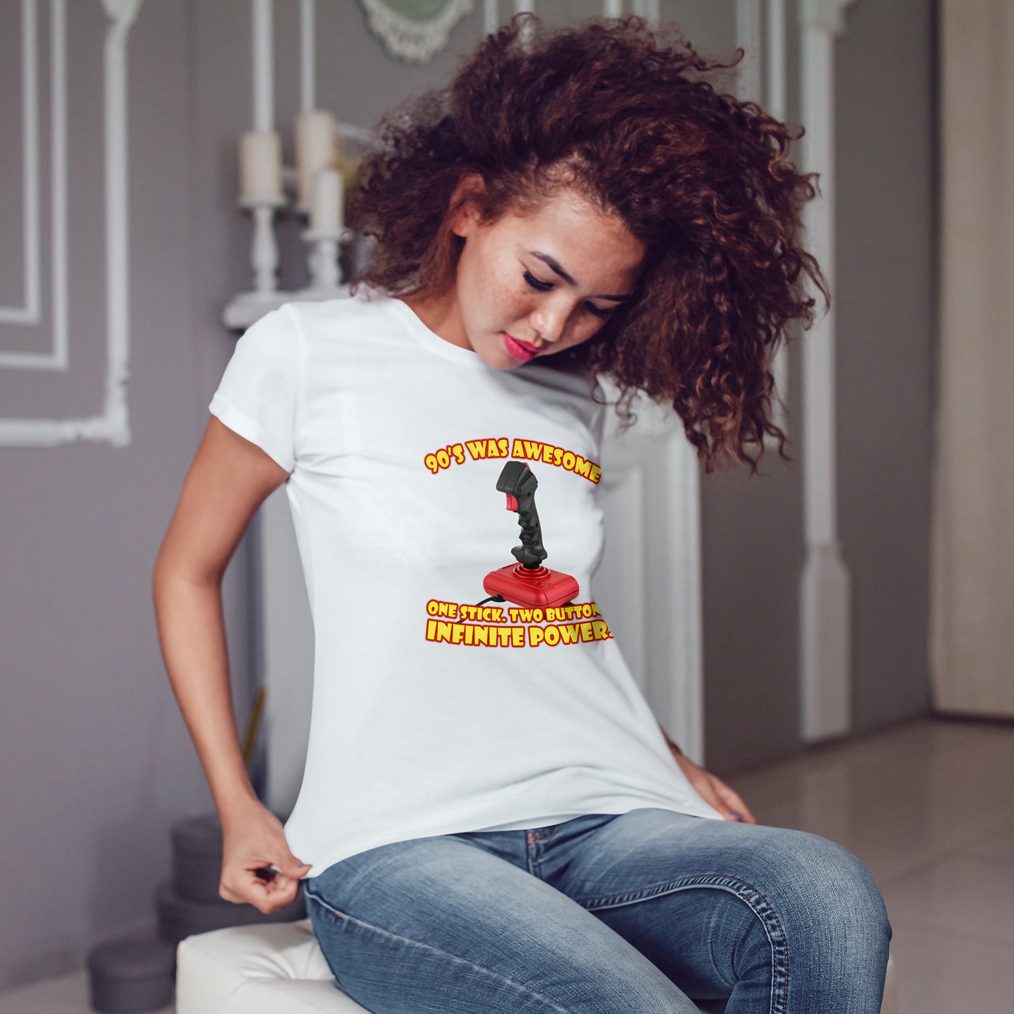 Koszulka z jednym drążkiem, dwoma przyciskami i nieskończoną mocą – koszulka retro z joystickiem dla graczy