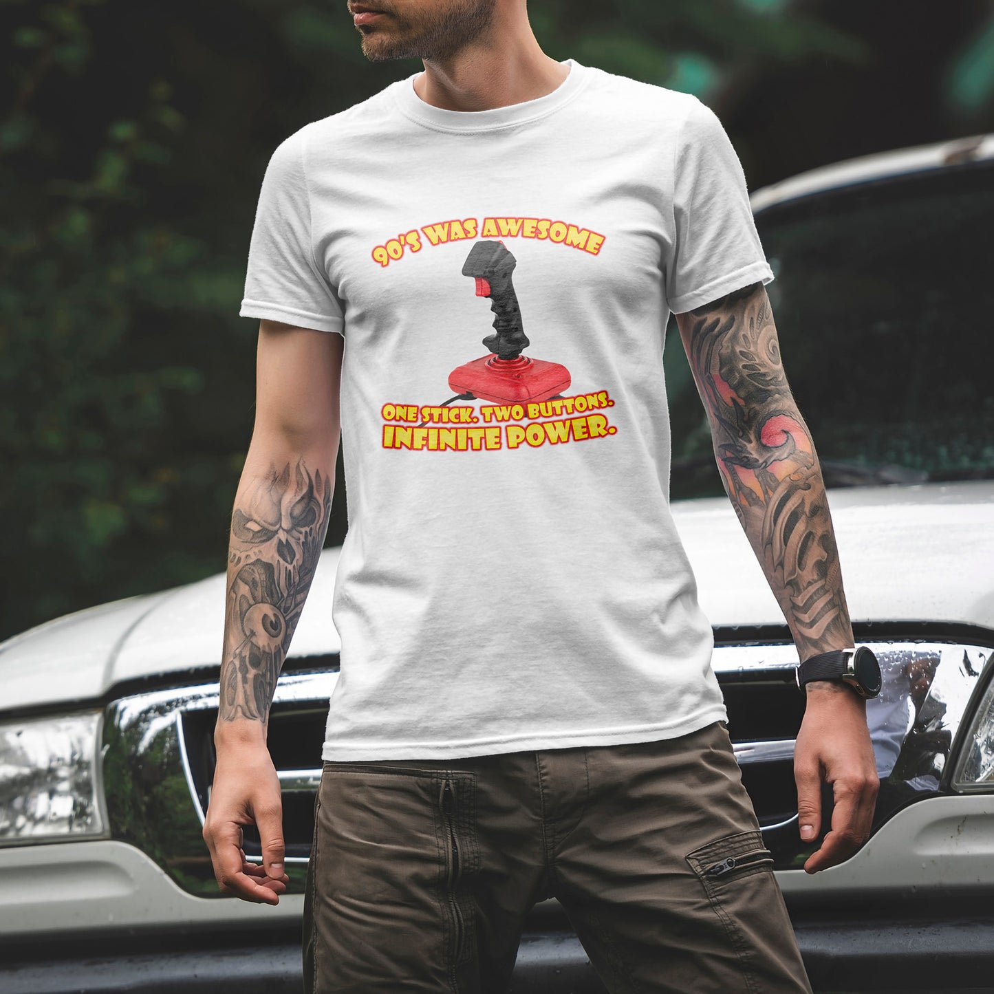 Koszulka z jednym drążkiem, dwoma przyciskami i nieskończoną mocą – koszulka retro z joystickiem dla graczy