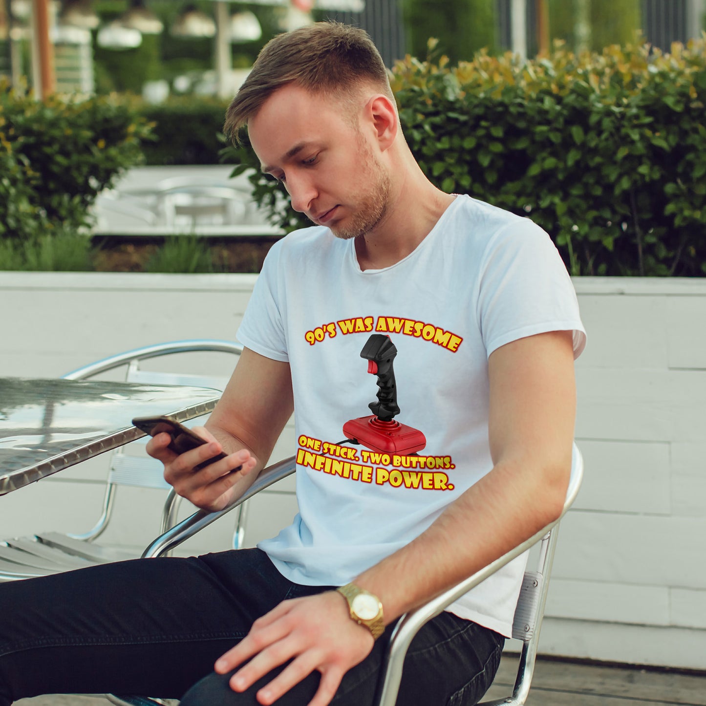 Koszulka z jednym drążkiem, dwoma przyciskami i nieskończoną mocą – koszulka retro z joystickiem dla graczy