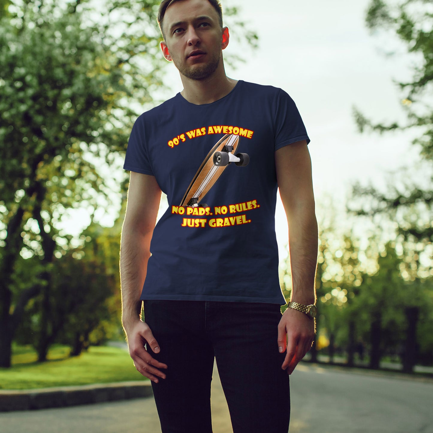 Koszulka do skateboardingu „No Pads No Rules” – koszulka Gravel z lat 90.