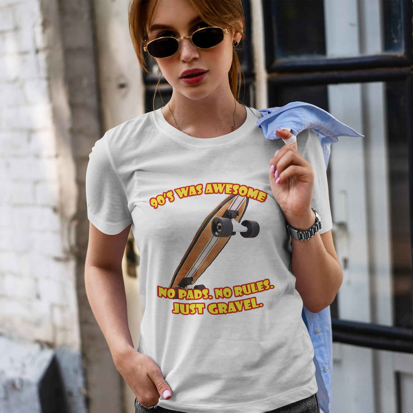 Koszulka do skateboardingu „No Pads No Rules” – koszulka Gravel z lat 90.