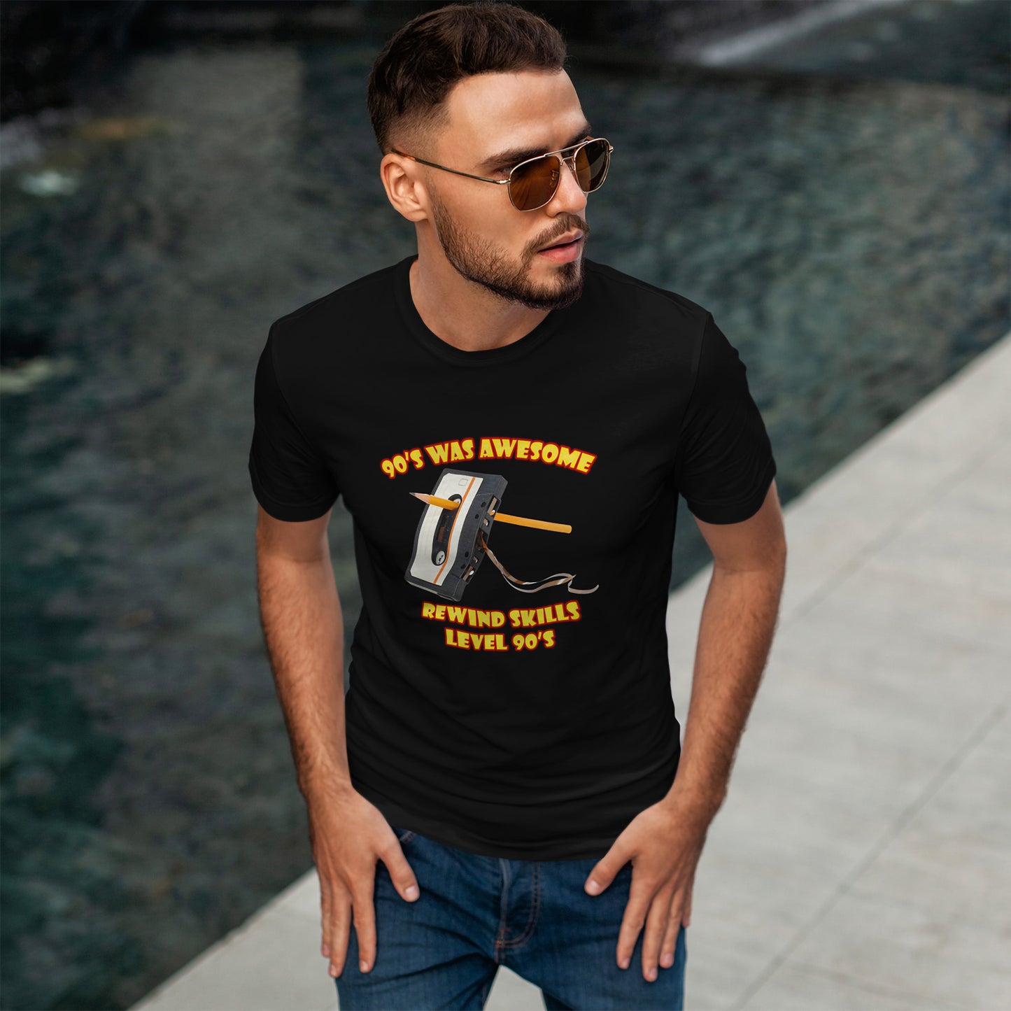 Rewind Skills Level 90er T-Shirt - Kassette mit Bleistift