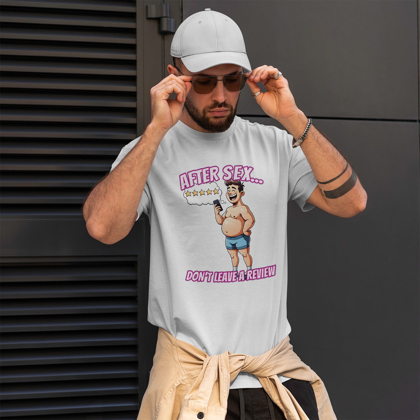 After Sex Don't Leave a Review Shirt - Funny 5 Star Guy Cartoon Tee - Sarcastic Dating Humor T-Shirt for Men