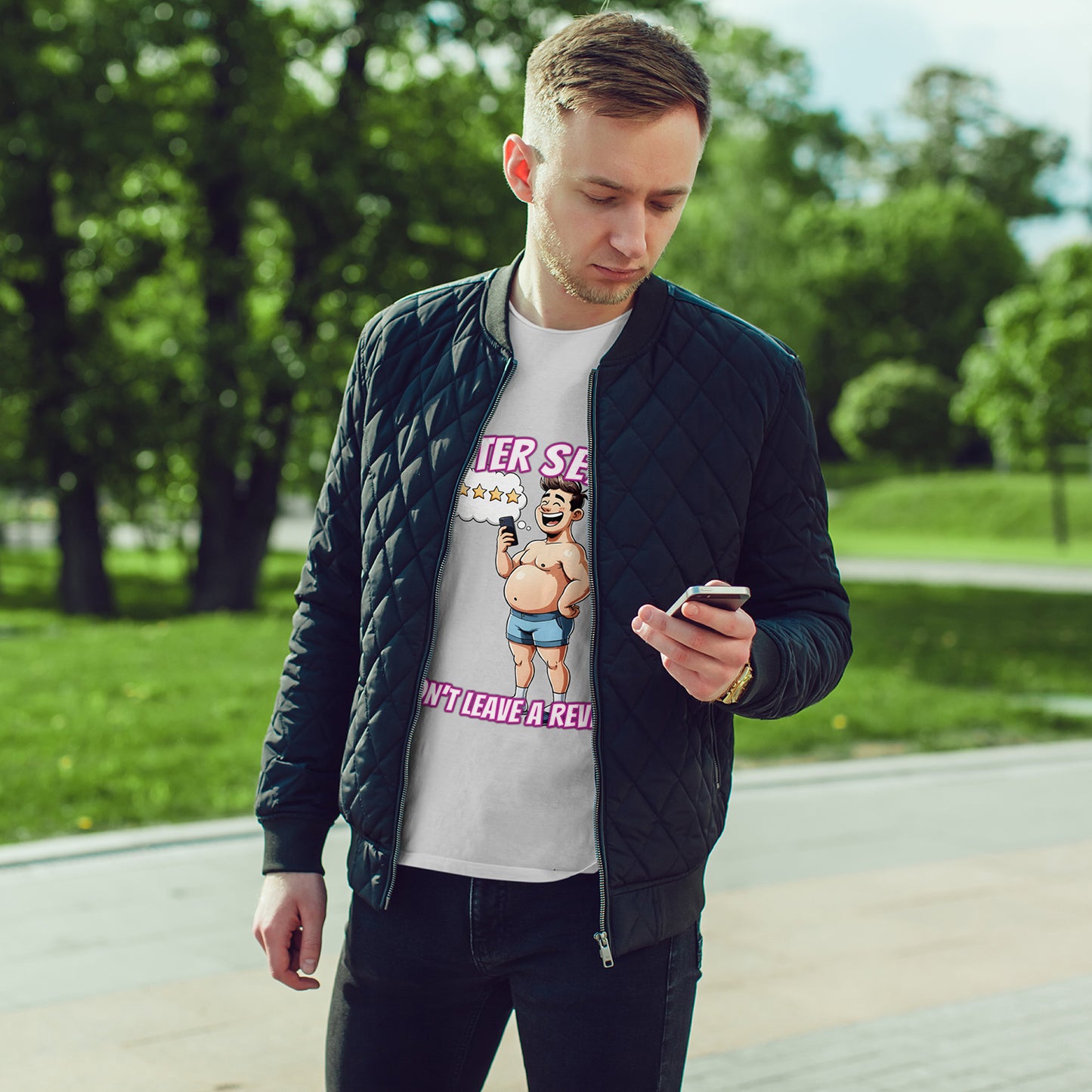 After Sex Don't Leave a Review Shirt - Funny 5 Star Guy Cartoon Tee - Sarcastic Dating Humor T-Shirt for Men