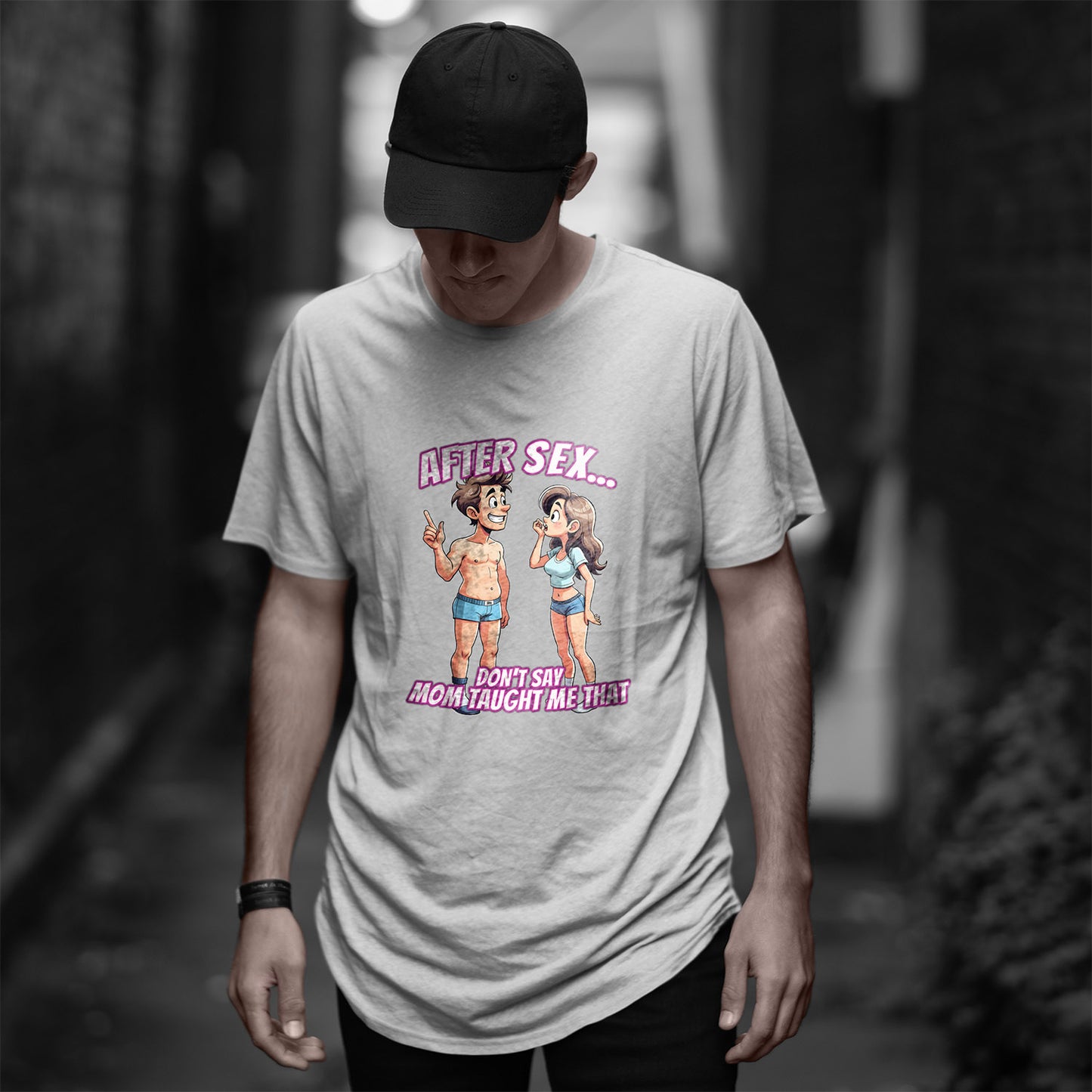 After Sex Don't Say Mom Taught Me That Shirt - Cringe Cartoon Tee - Dark Humor Dating T-Shirt for Awkward Moments
