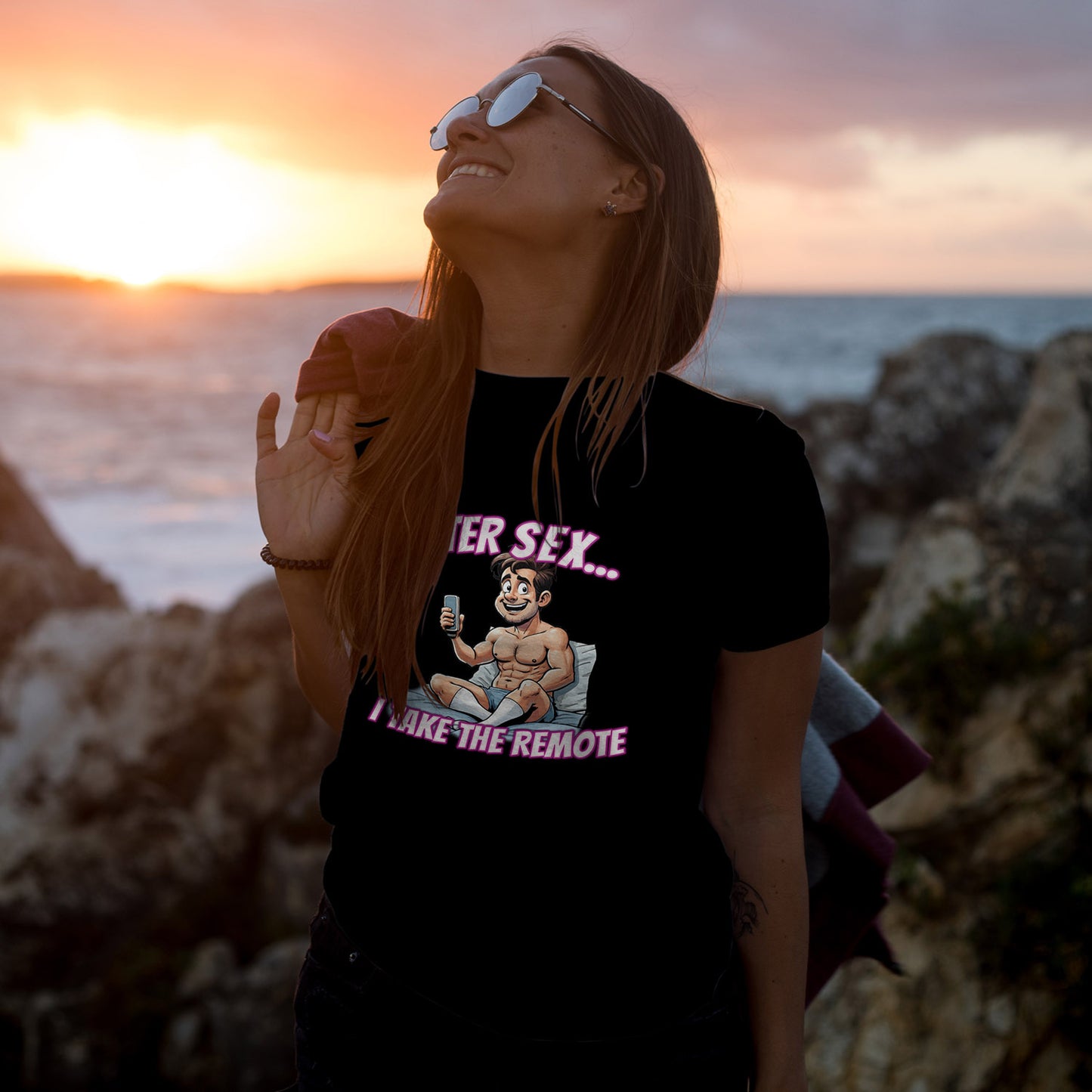 After Sex I Take the Remote Shirt - Funny Power Move Cartoon Tee - Sarcastic Relationship Humor T-Shirt