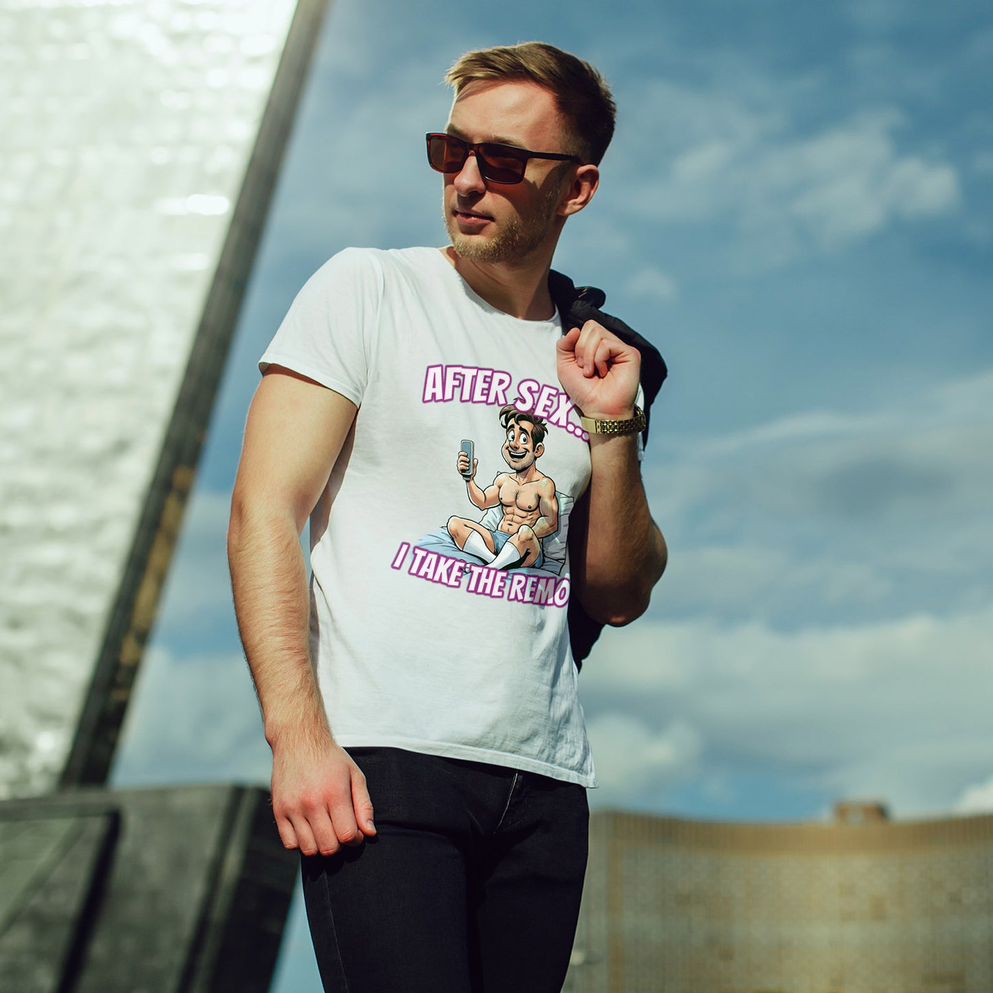 After Sex I Take the Remote Shirt - Funny Power Move Cartoon Tee - Sarcastic Relationship Humor T-Shirt