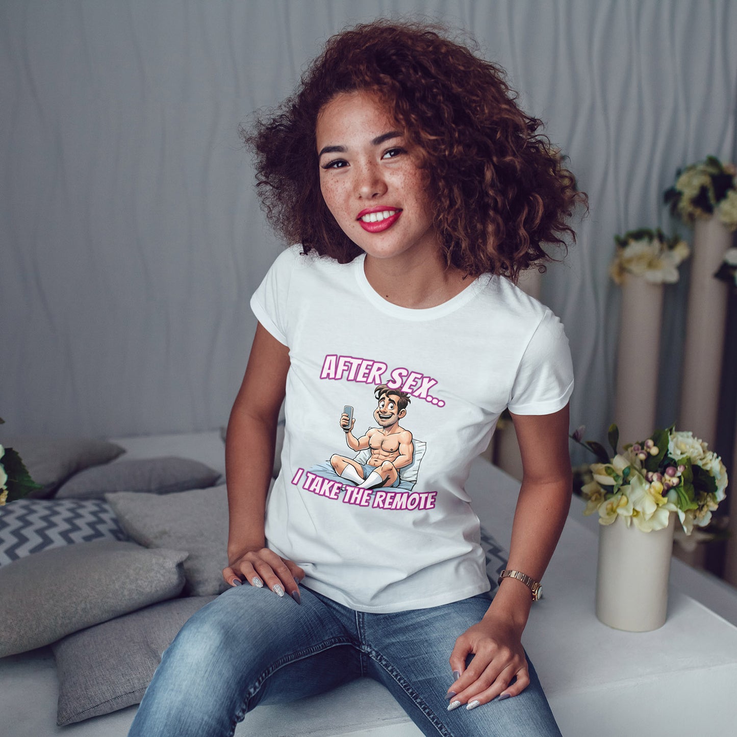 After Sex I Take the Remote Shirt - Funny Power Move Cartoon Tee - Sarcastic Relationship Humor T-Shirt