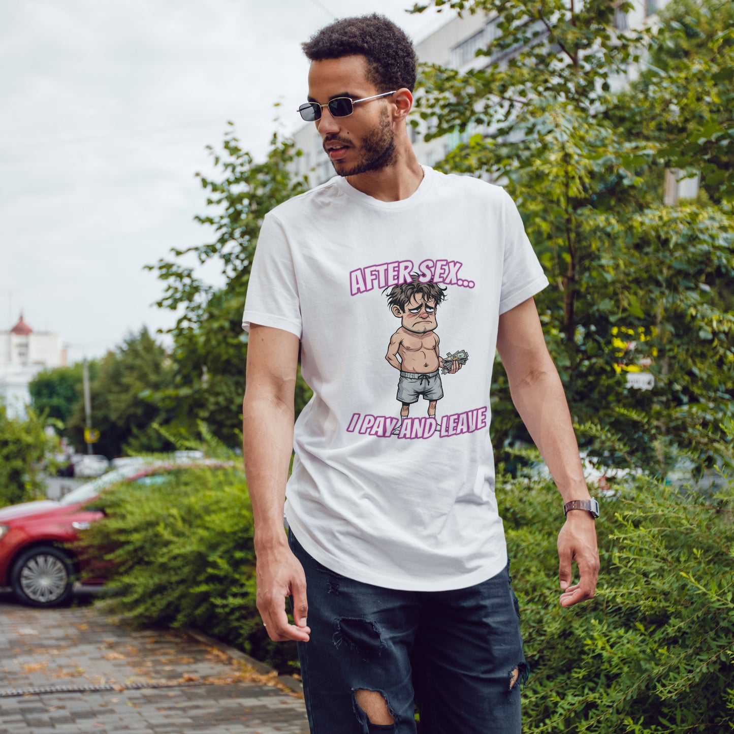 After Sex I Pay Shirt - Dark Humor Dating Tee - Funny Transactional Romance Cartoon T-Shirt