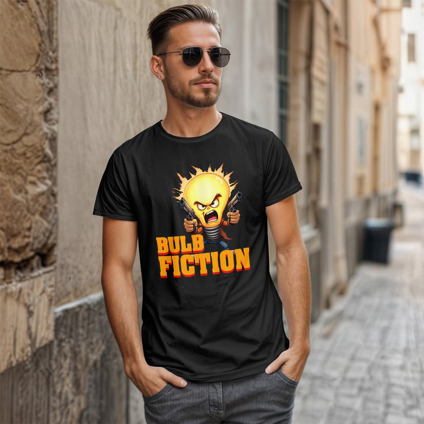 Bulb Fiction Shirt – Funny Movie Parody Tee, Pulp Fiction Lamp Cartoon t-Shirt