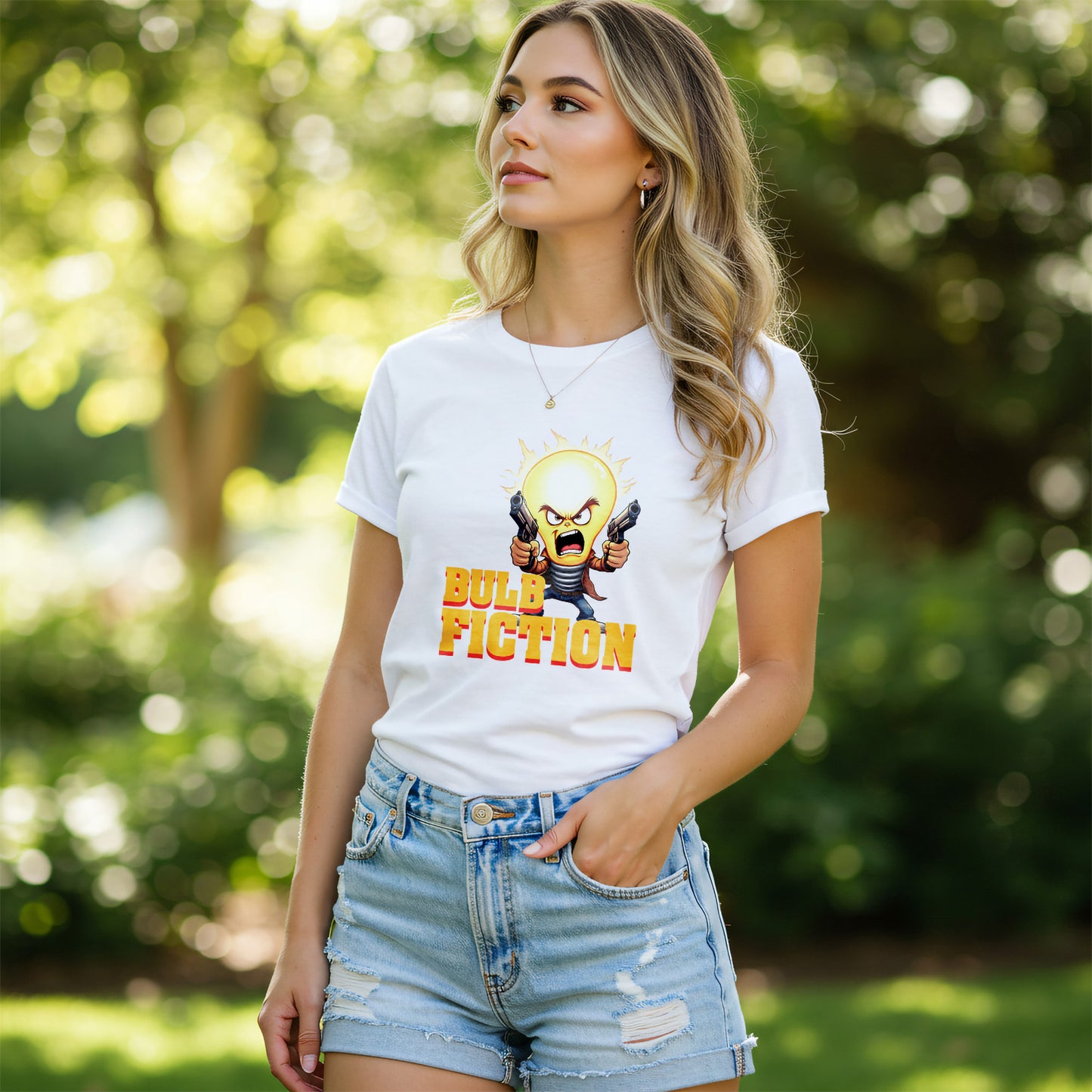 Bulb Fiction Shirt – Funny Movie Parody Tee, Pulp Fiction Lamp Cartoon t-Shirt