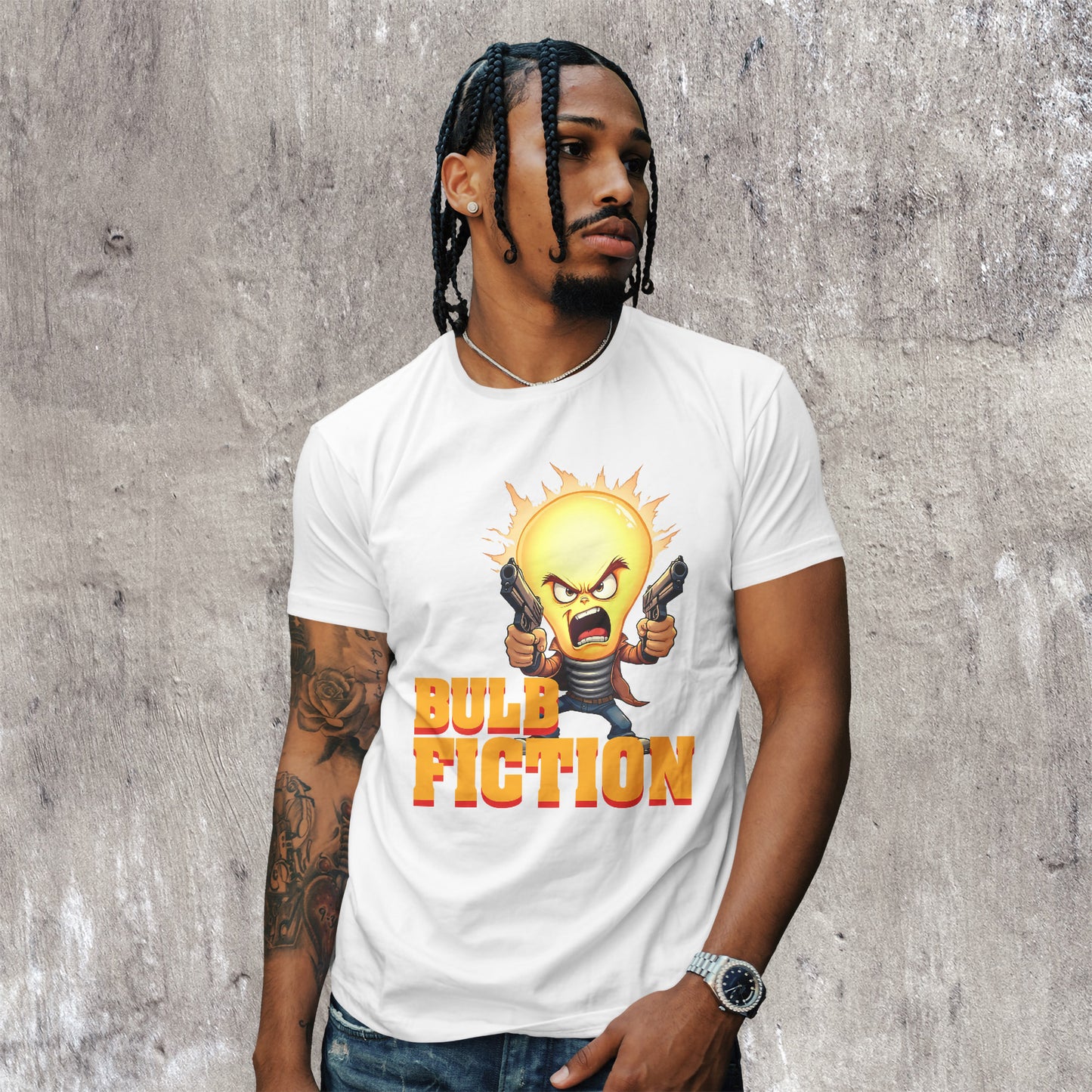 Bulb Fiction Shirt – Funny Movie Parody Tee, Pulp Fiction Lamp Cartoon t-Shirt