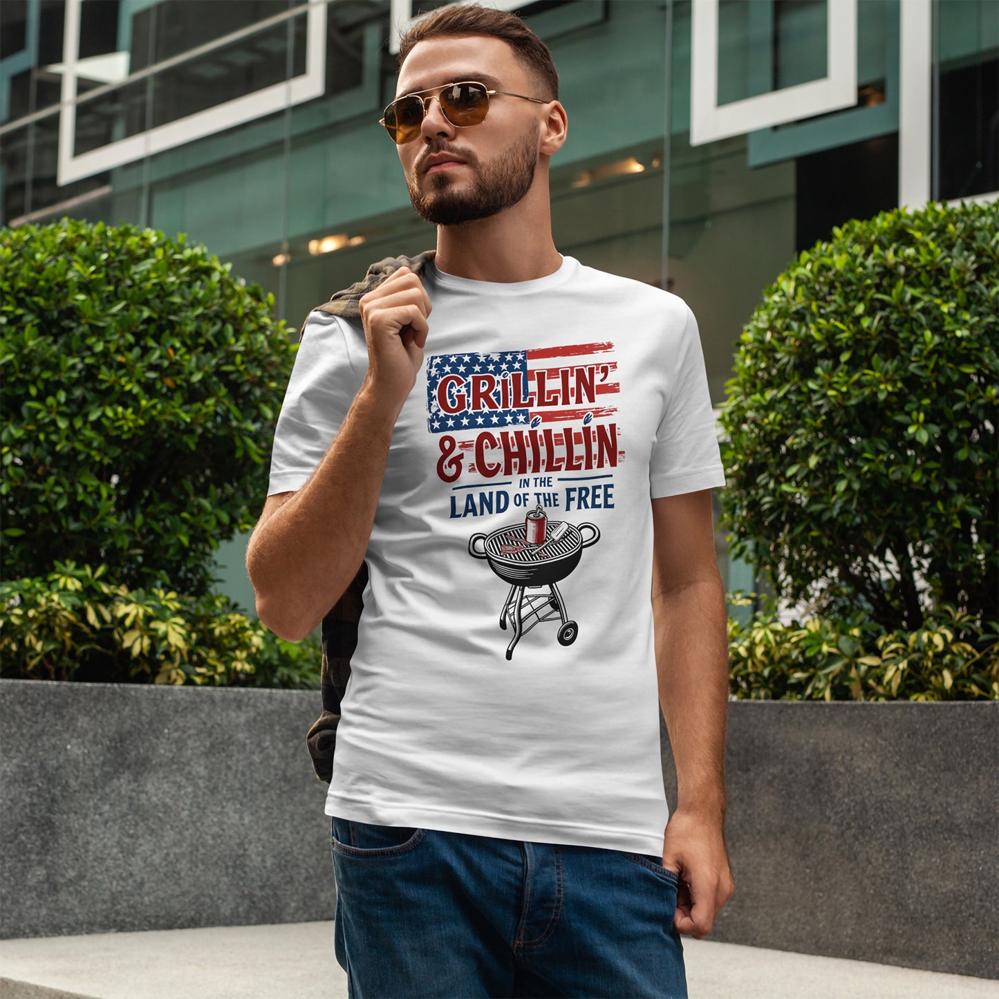 Grillin and Chillin T-Shirt - Funny Patriotic BBQ 4th of July Tee